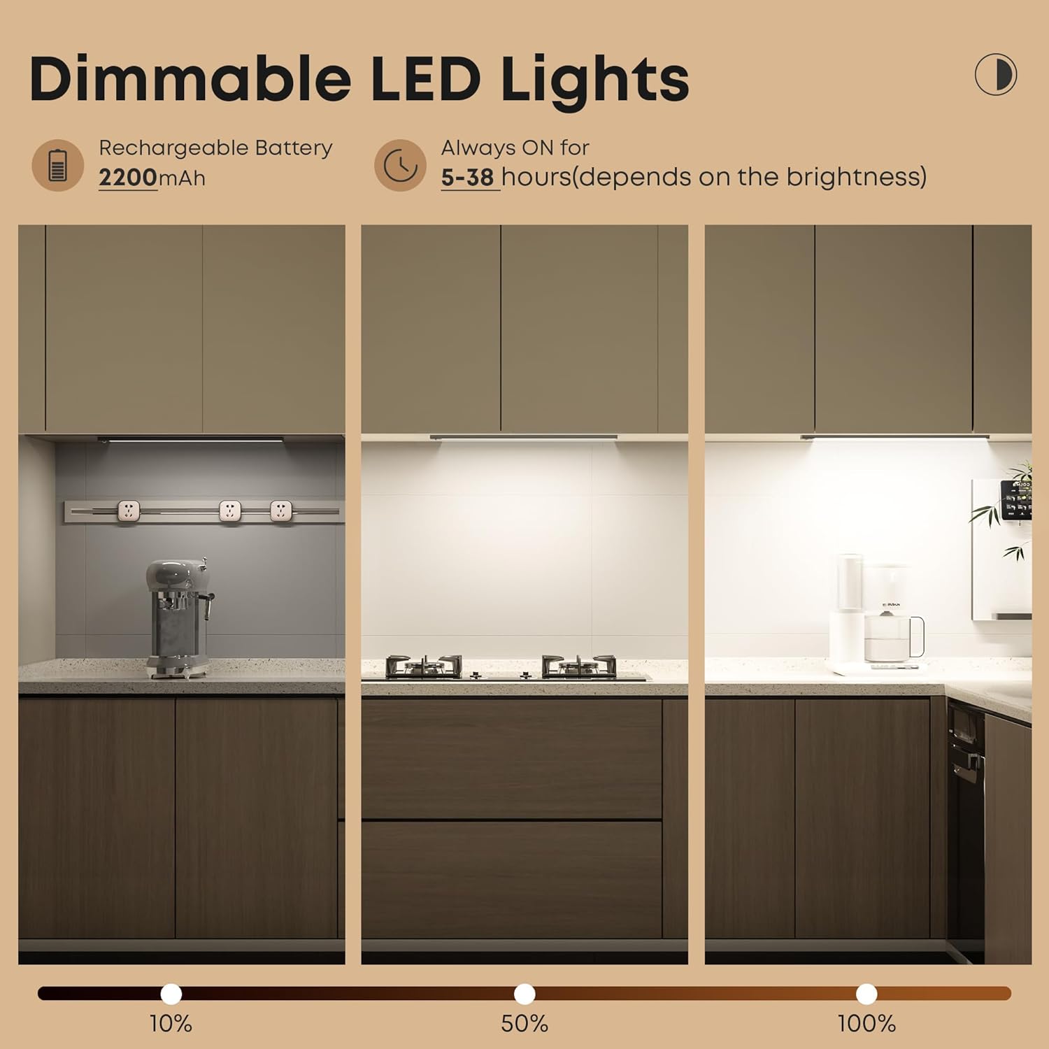 Thumbnail 3 de LROLTEF Under Cabinet Kitchen Lights with Motion Sensor, Dimmable LED 30cm (2 Pack) – USB-C Rechargeable 6500K