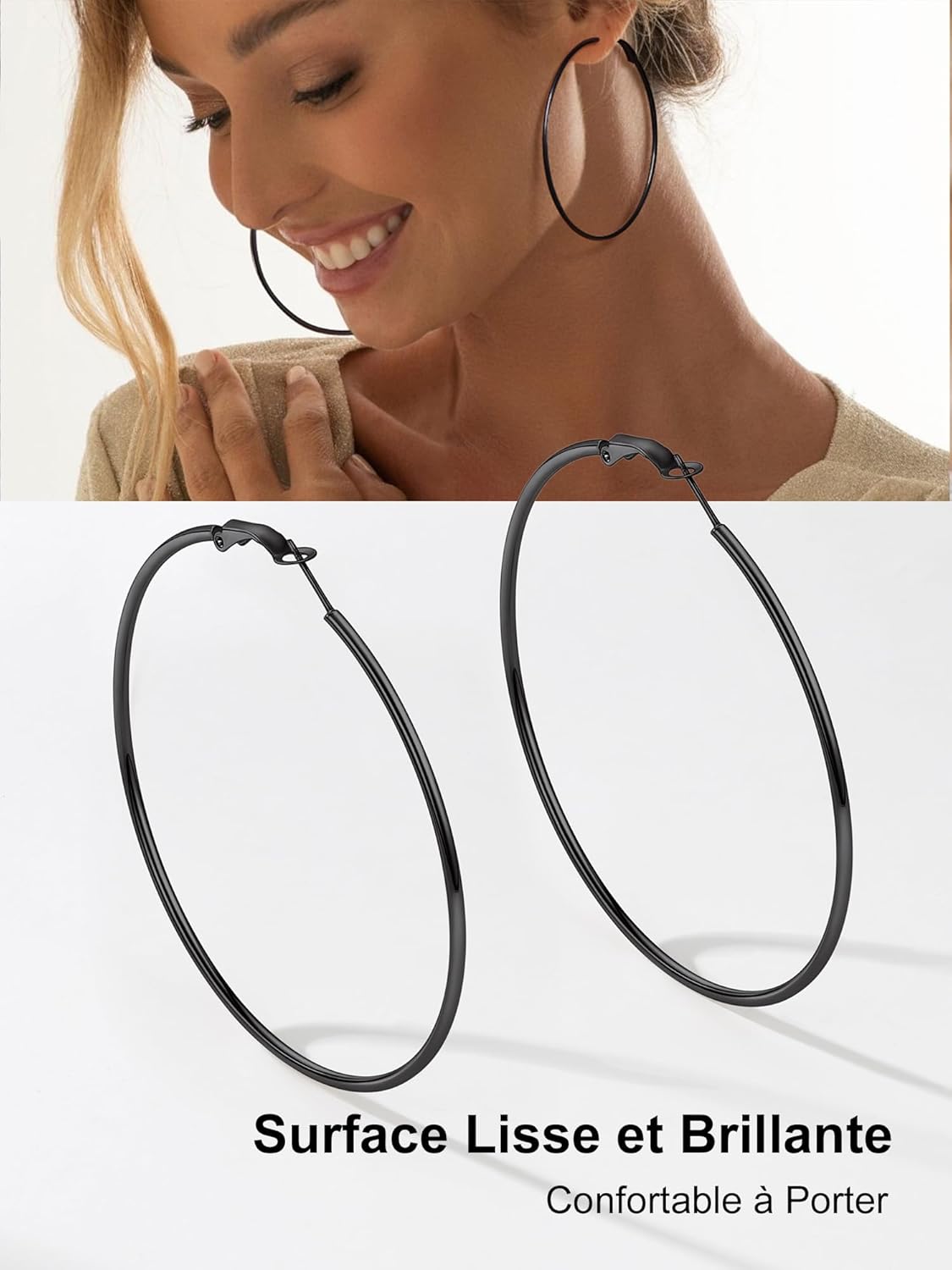 Thumbnail 4 de PROSTEEL Créoles Femme 30/50/70 mm – Lot de 3 paires en acier inoxydable 316L (noir)