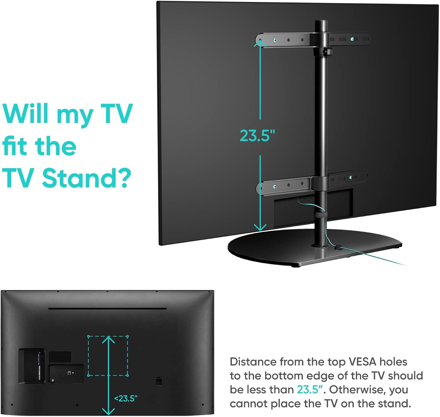 Thumbnail 6 de ONKRON PT2-B – Pied TV universel en verre trempé, VESA 100x100 à 400x400, hauteur réglable et pivotant