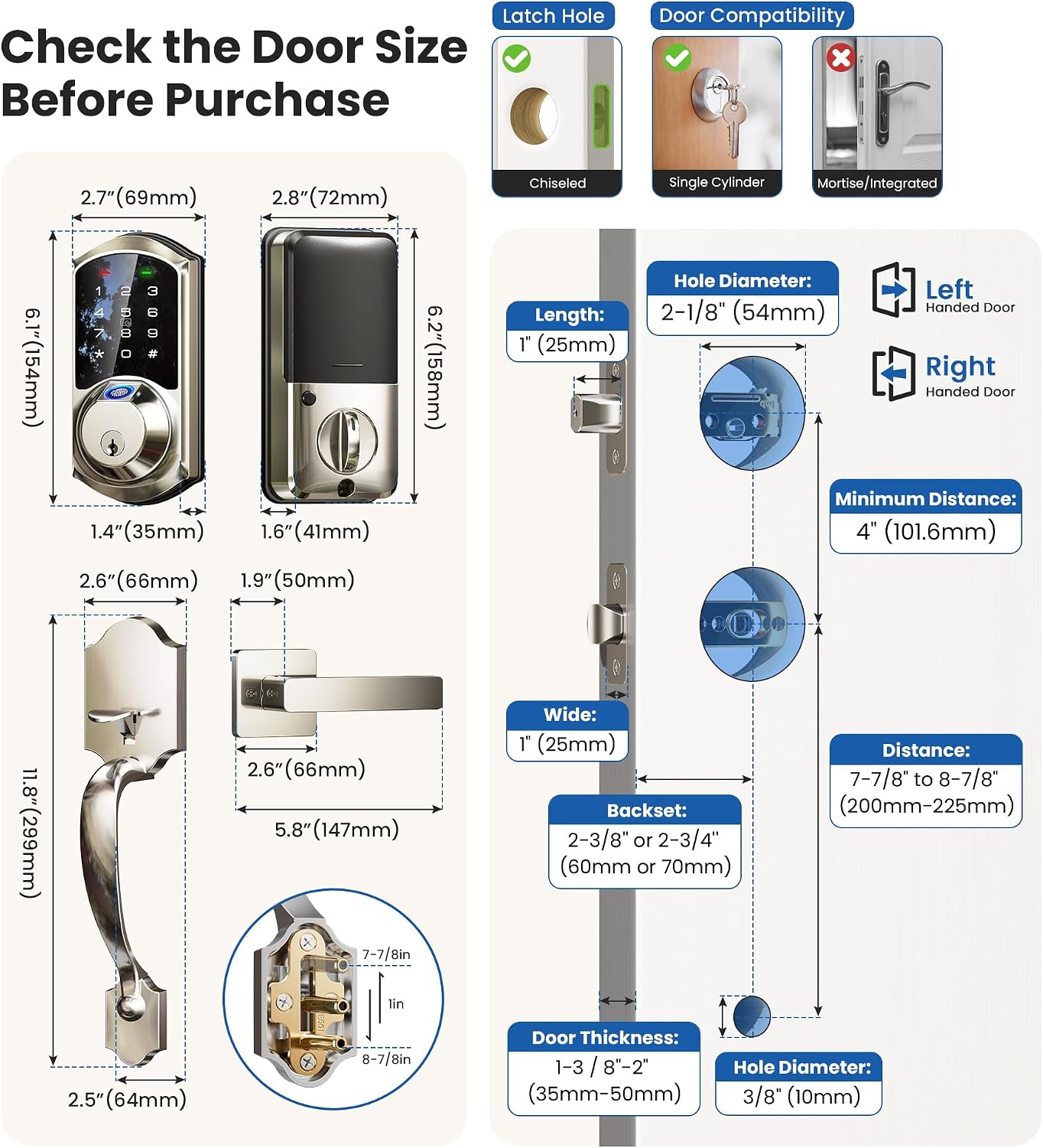 Detalle 2 de Veise Fingerprint Smart Lock Satin Nickel