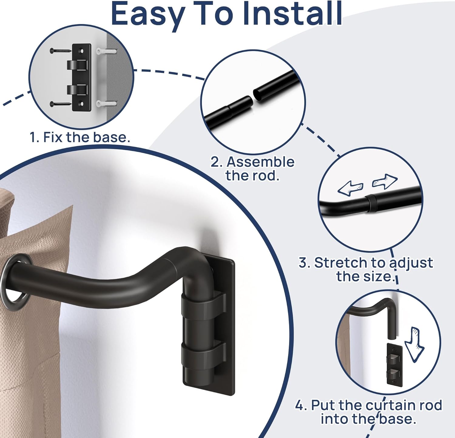 Detalle 2 de ENJOYBASICS Blackout Curtain Rod 30–86 in