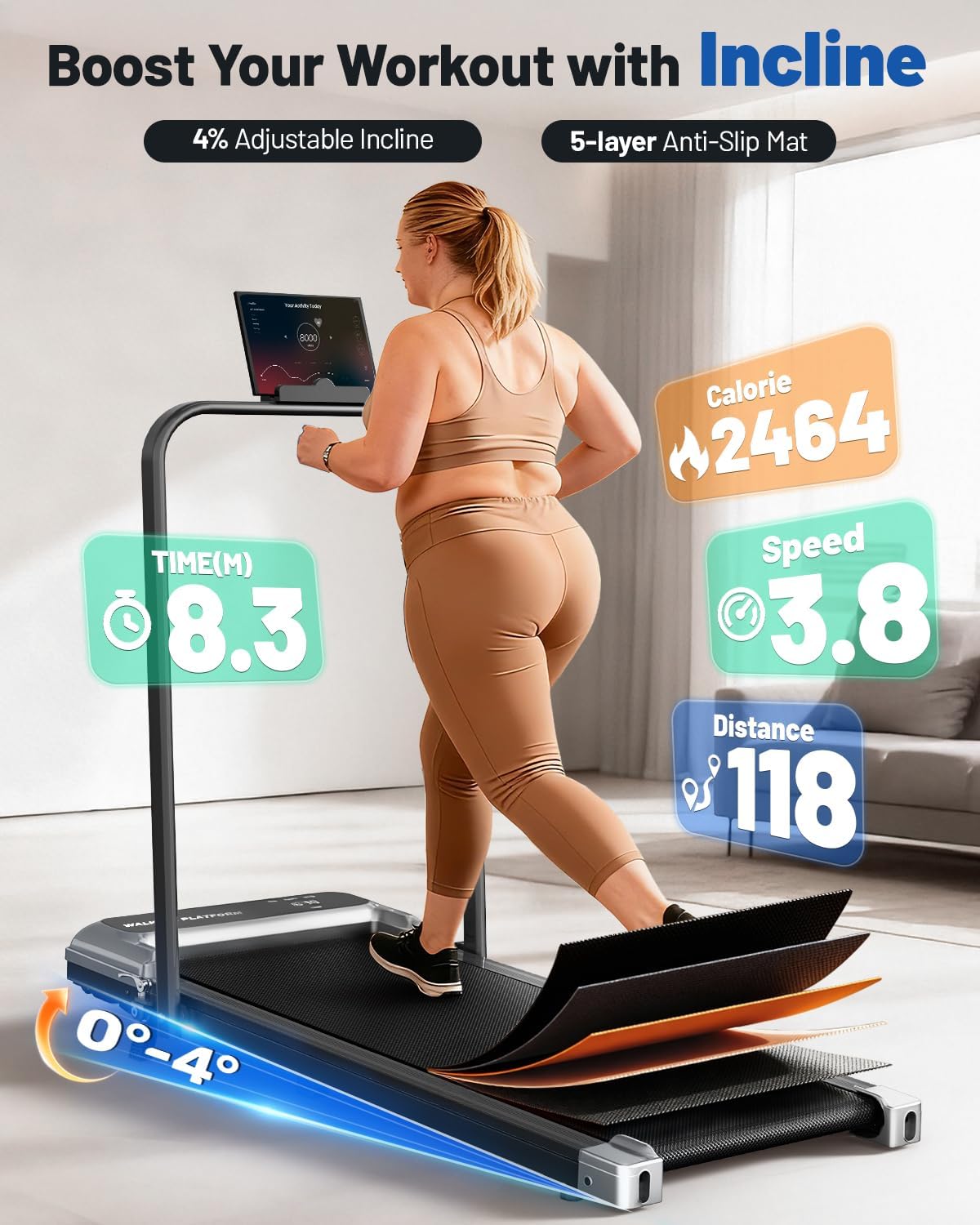 Thumbnail 1 de Viamotion Walking Pad Treadmill for Home with Incline and Handle Bar