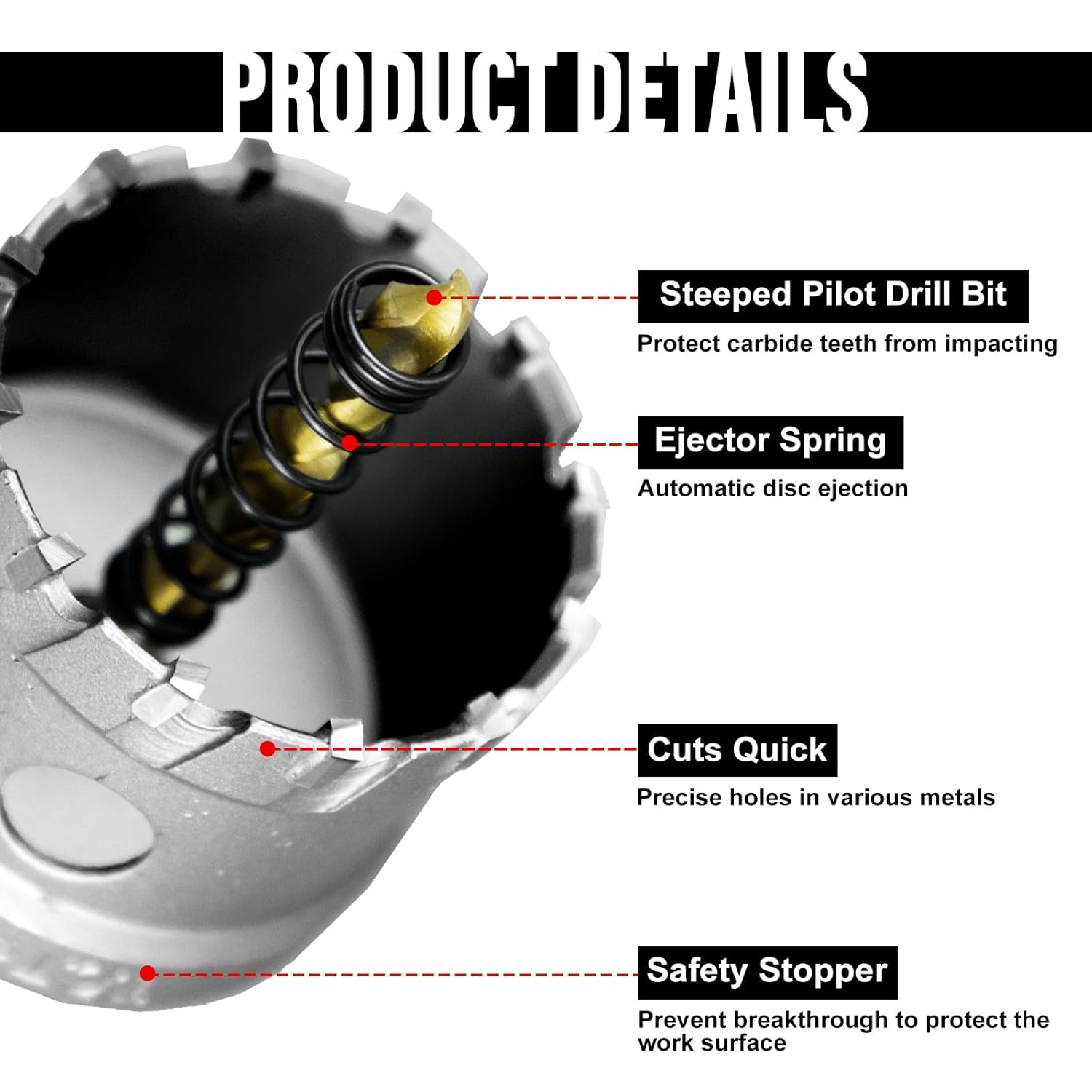 Detalle de SALI Lochsäge Hartmetall-Bohrer TCT-Metall Lochsäge Ø 45 mm – Präzises Löcher schneiden in Edelstahl und mehr