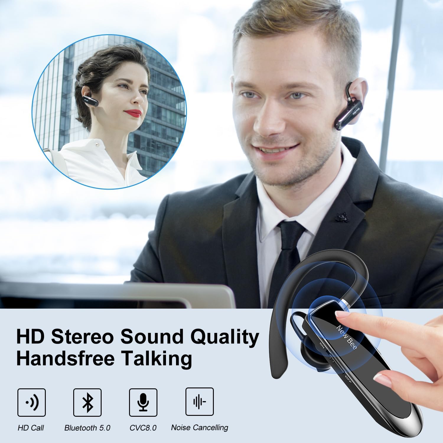 Thumbnail 5 de New Bee Handsfree Bluetooth Earpiece 60 Days Standby
