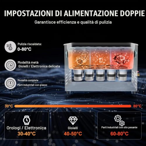 Detalle 2 de VEVOR Pulitore ad Ultrasuoni 30L: pulizia potente, degasaggio e riscaldamento integrato