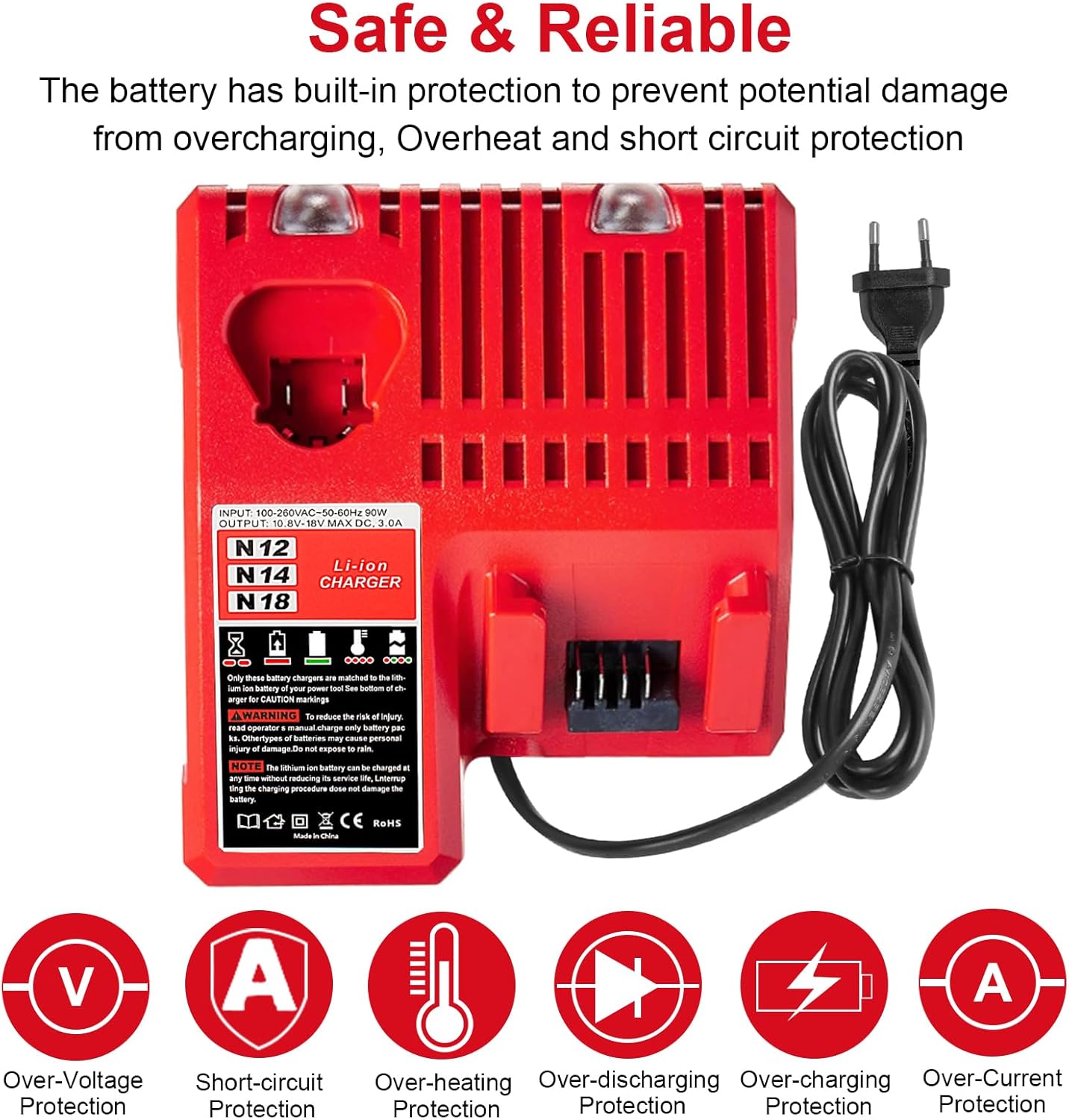 Thumbnail 5 de Powarobor Caricatore rapido multi-voltage 12 V / 18 V per batterie Milwaukee M12/M18 (solo caricatore)