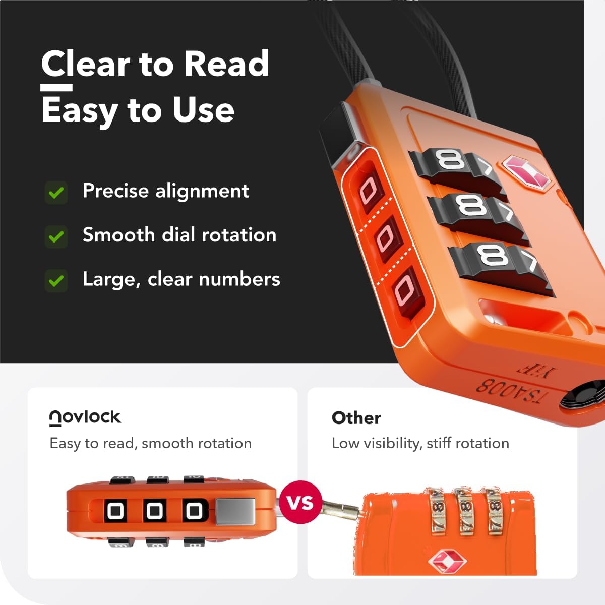 Thumbnail 6 de NOVLOCK TSA Approved Luggage Lock – Orange 1-Pack
