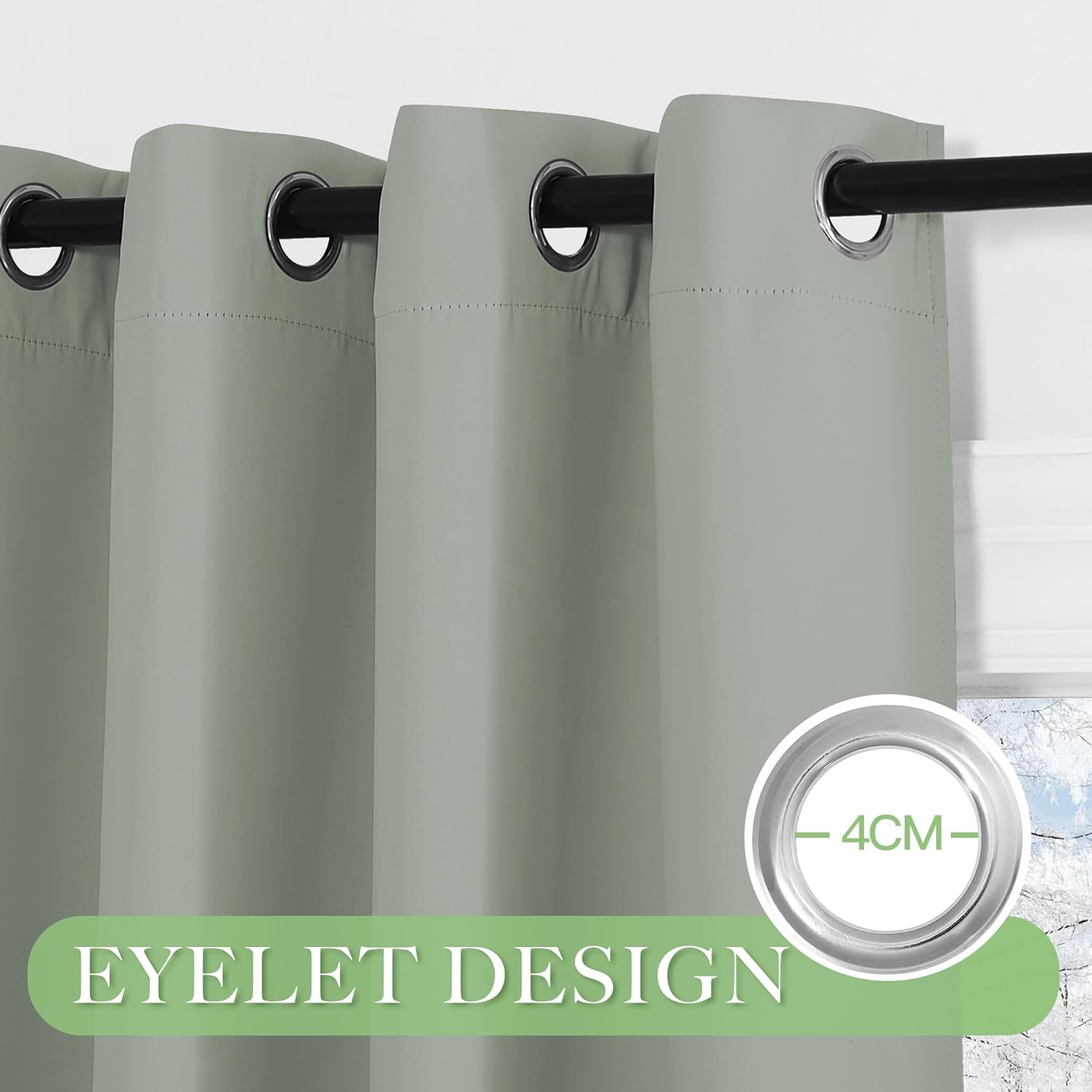 Thumbnail 5 de KGORGE Salbeigrün Verdunklungsvorhänge mit Ösen für Kinderzimmer, 2er-Set (100 x 90 cm)