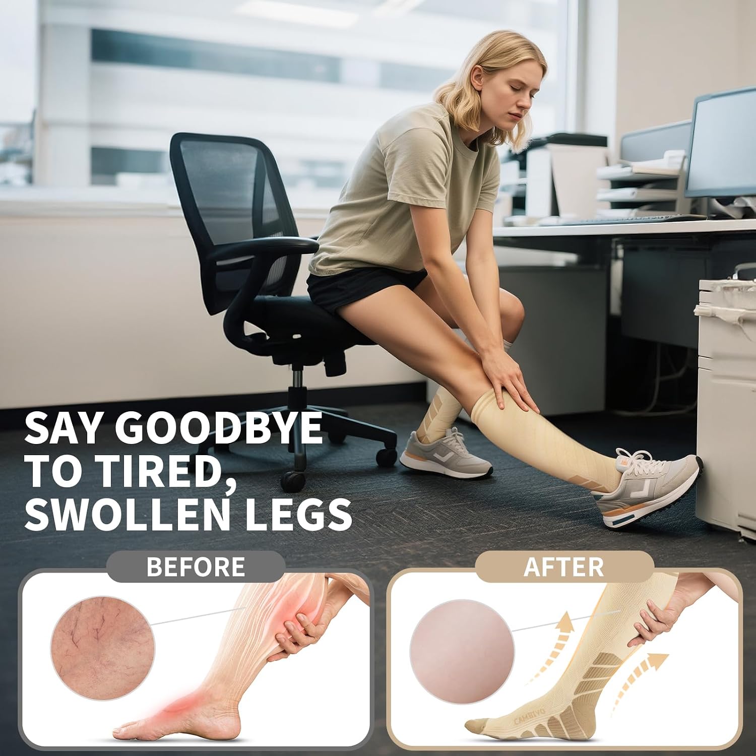 Detalle de CAMBIVO Compression Socks for Men and Women – 3-Pair Pack (20-30 mmHg) for Flight, Running, Pregnancy & Daily Support