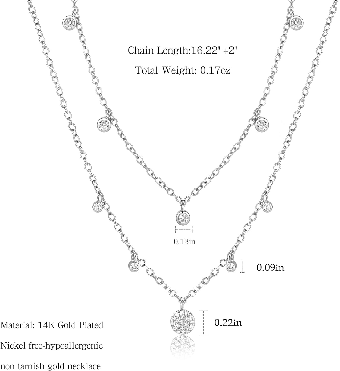 Detalle de Chihayafuji 925 Silver Pendant Necklace for Women – Layered Dainty Cubic Zirconia, Gold Plated & Waterproof