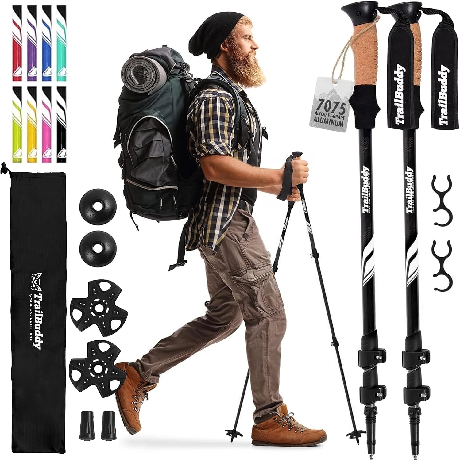 Detalle de TrailBuddy Trekking Poles (7075 Aluminum) — Lightweight Collapsible Hiking Poles for Women, Men & Seniors