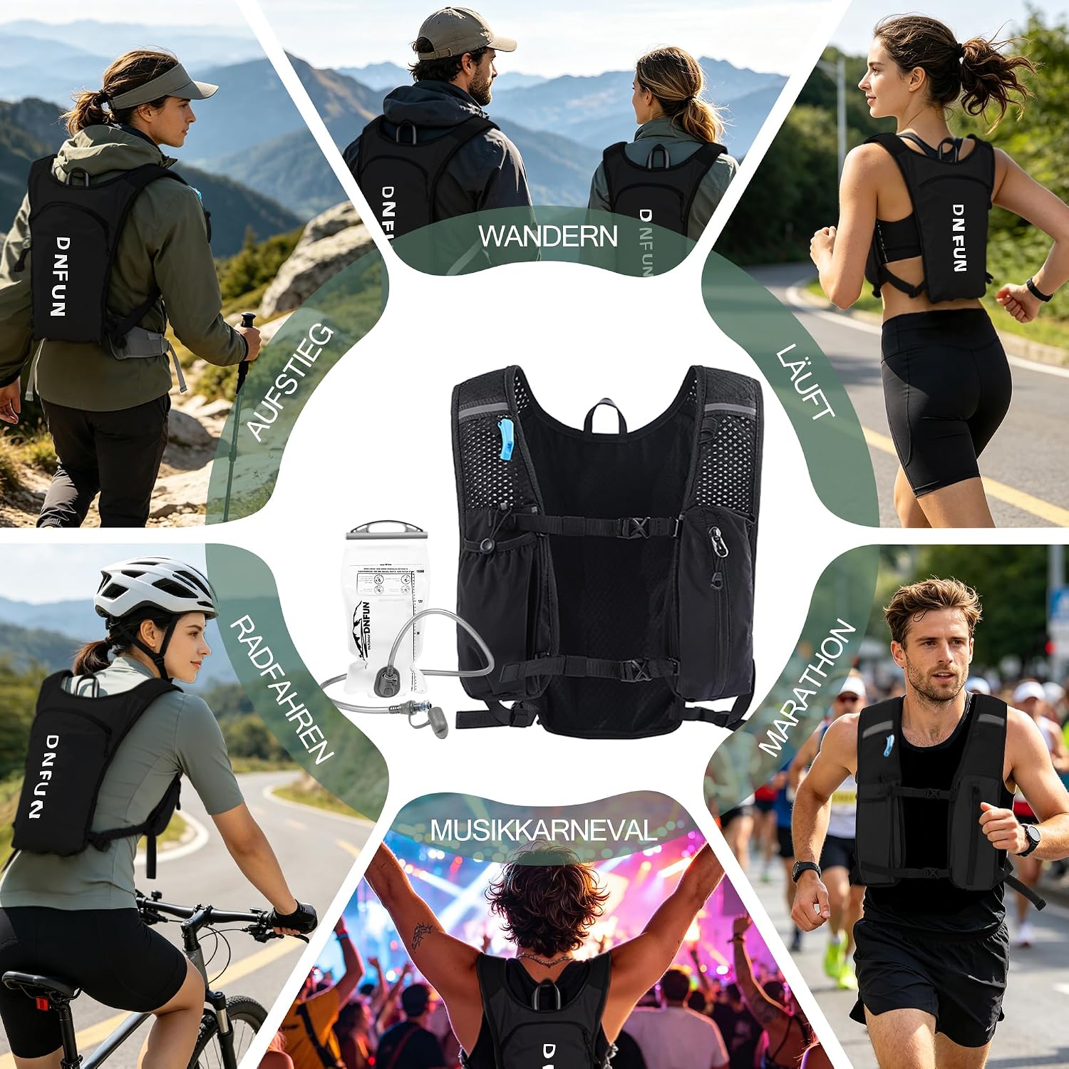 Detalle de DNFUN Laufweste mit 1,5-L-Trinkflasche – verstellbare Trinkweste fürs Joggen & Outdoor-Sport