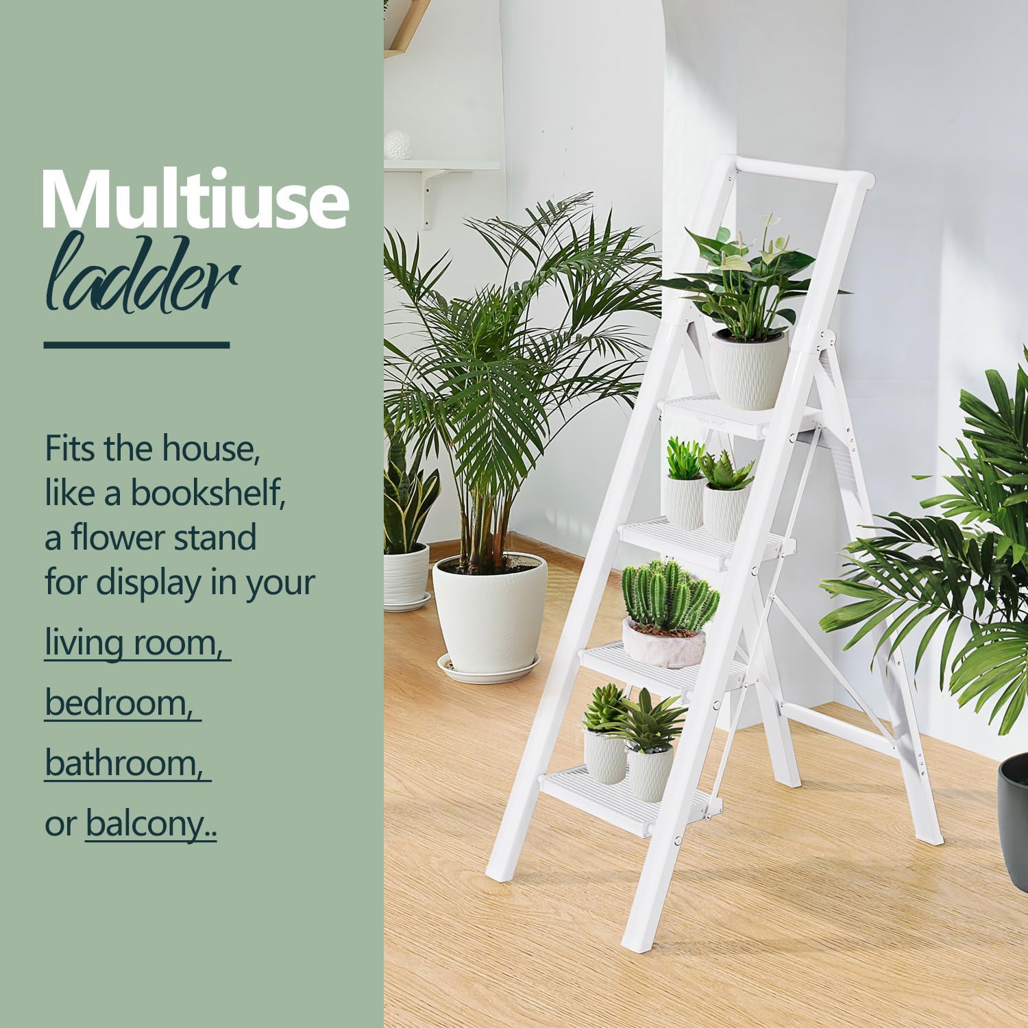 Detalle 2 de WOA WOA 4-Step Ladder, White, with 7.87-Inch Steps and Handrail
