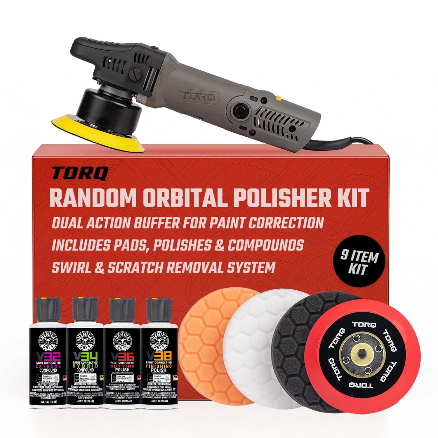 Detalle de Chemical Guys TORQX Random Orbital Polisher Kit (9-Piece) — 700W, 8mm Orbit