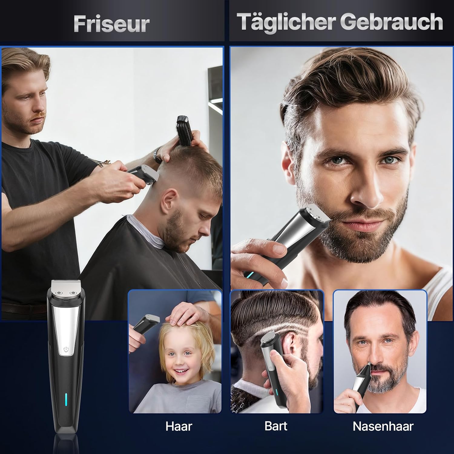 Detalle 2 de Valano 3-in-1 Profi Haarschneidemaschine & Bartschneider – kabellos, 9 Aufsätze (1–16 mm) für Kopf bis Fuß