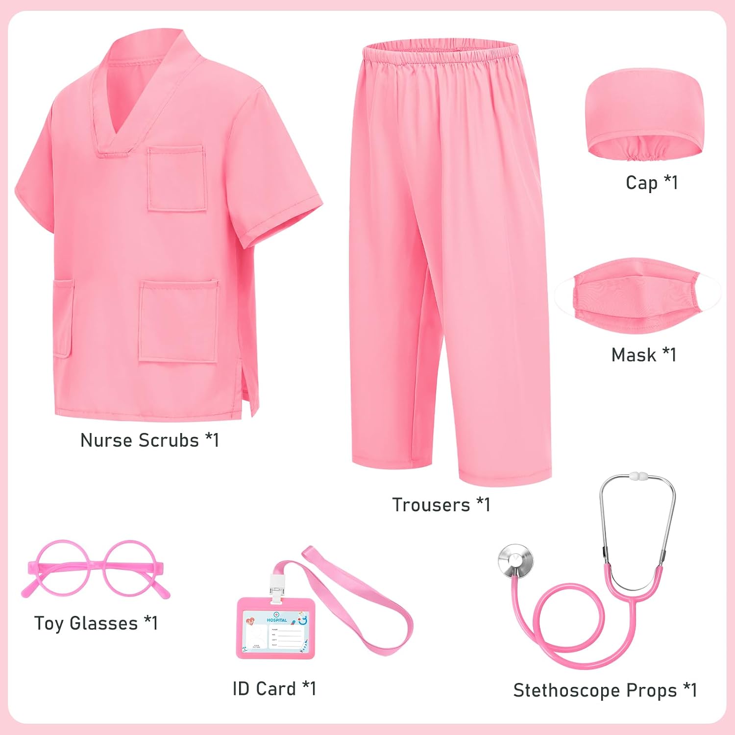 Detalle 2 de Wuclad 7-Piece Kids' Doctor Costume Scrubs with Working Stethoscope