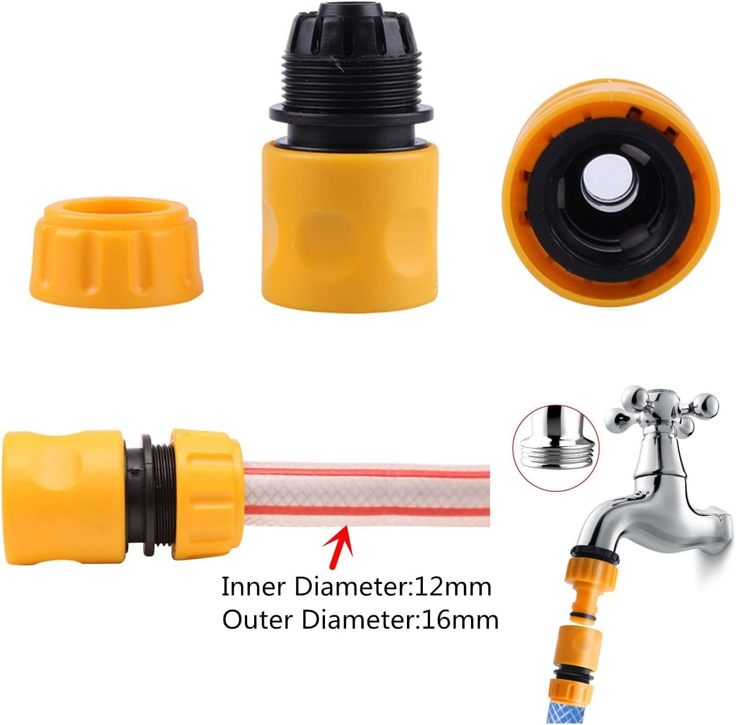 Detalle 2 de TOPWAYS Garden Hose Connector Set: 4‑Piece ABS Kit for Quick Connect, Waterstop, 2-in-1 Tap Connector and Repair