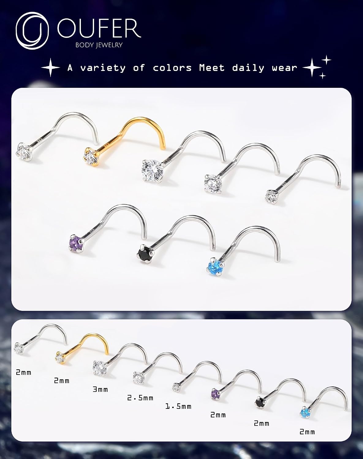 Thumbnail 4 de OUFER 20G Oro bianco Naso Anello 7mm CZ