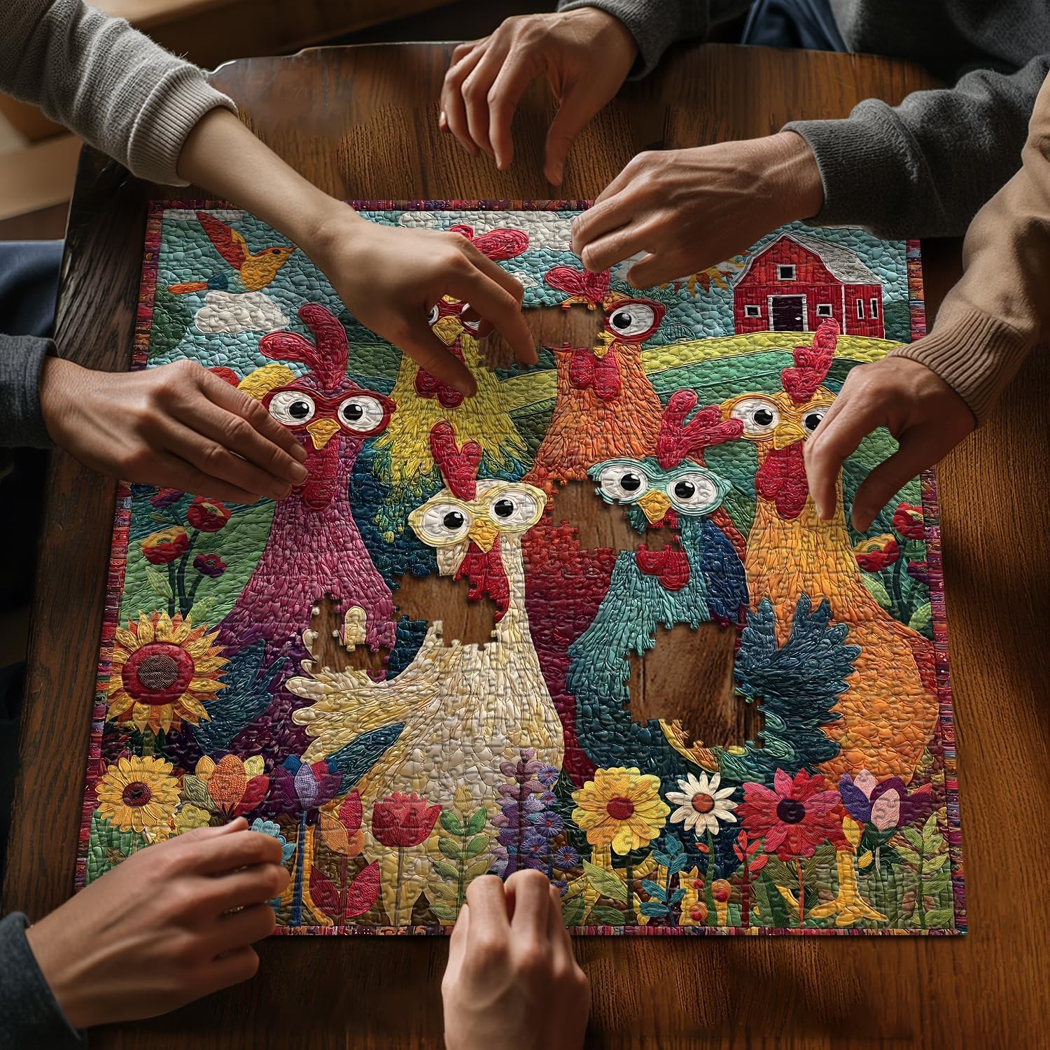 Detalle de PICKFORU Chicken Puzzles for Adults 1000 Piece: Funny Chicken Jigsaw Puzzle with Rooster-Themed Garden Scene