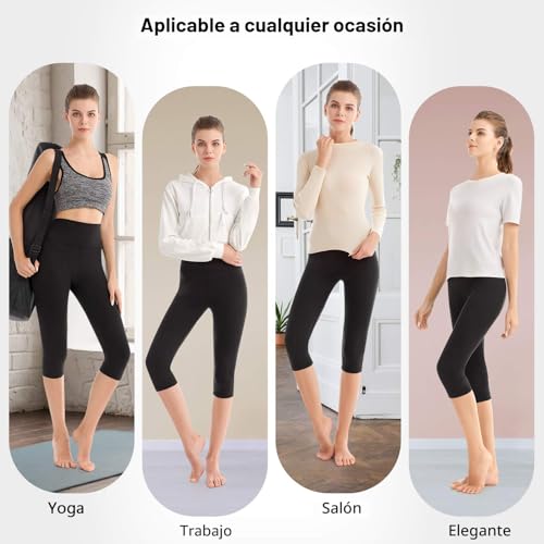 Detalle de SINOPHANT Leggins Cortos Mujer 3/4 Cintura Alta – Capri Púrpura Ciruela (L-XL)