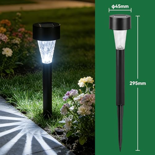 Detalle de Aigostar 12 Uds Balizas Solares para Exterior – Luz Fría 6500K, IP44, Iluminación Solar para Jardín, Terraza y Camino