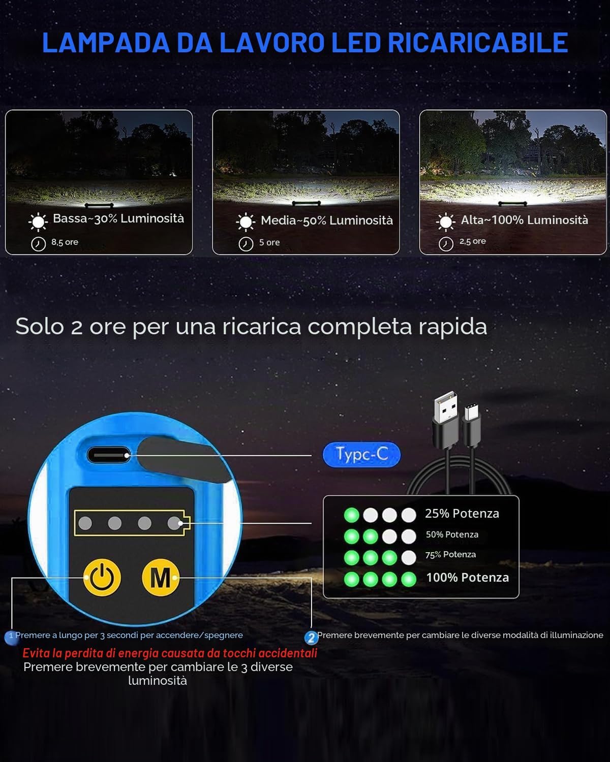 Detalle de CLV Lampada da lavoro LED ricaricabile 3000 lm
