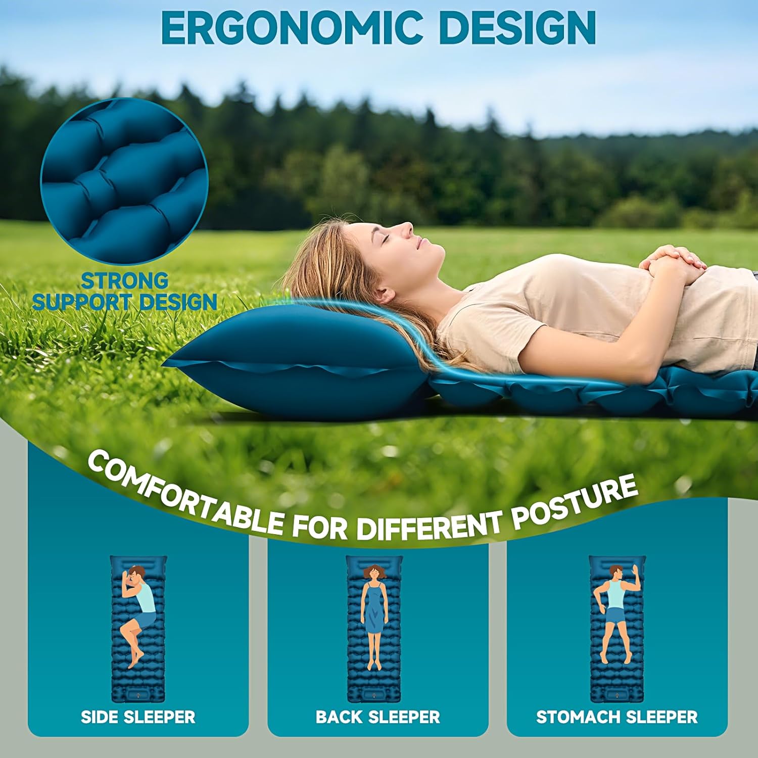 Thumbnail 3 de FORRINX Camping Sleeping Pad Self Inflating 9.5cm Thick – Ultra-Wide, Built-in Pump, Waterproof Air Mattress
