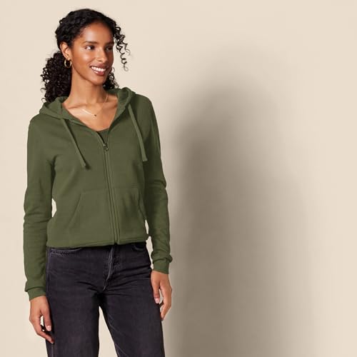 Detalle de Amazon Essentials Felpa da donna con cappuccio e zip intera, verde oliva scuro, S