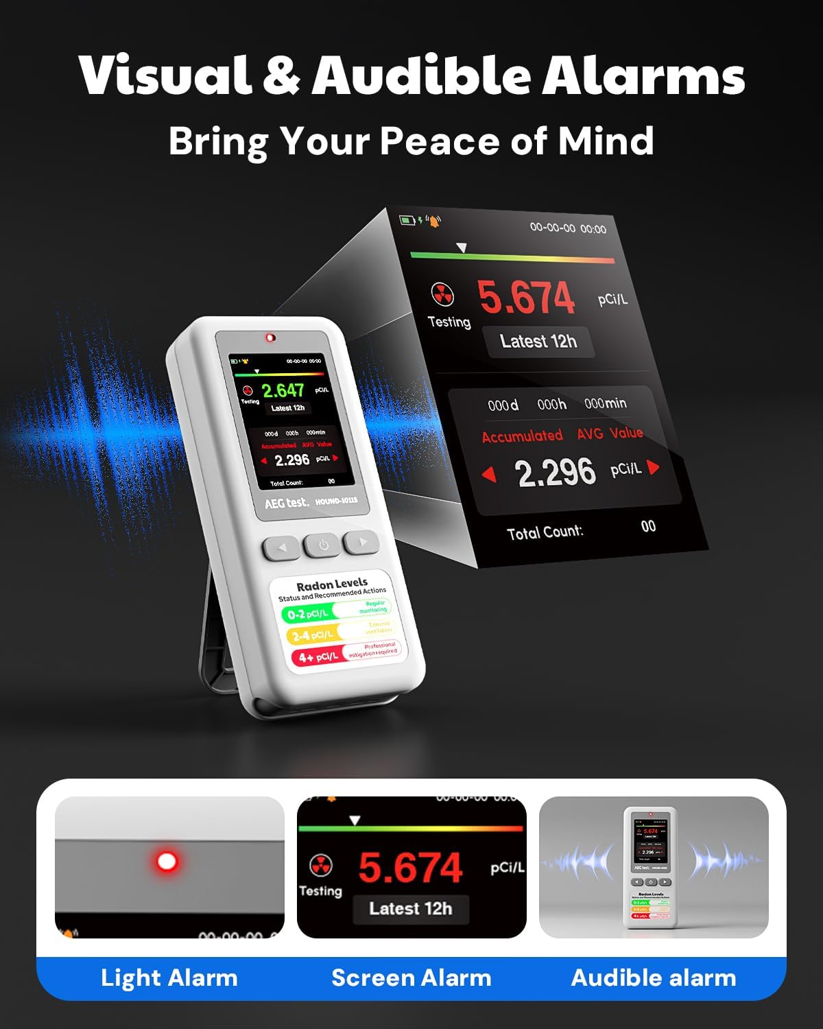 Detalle 1 de AEGTEST HOUND-1011S Radon Detector with LCD, Alarms and Long-Term Monitoring