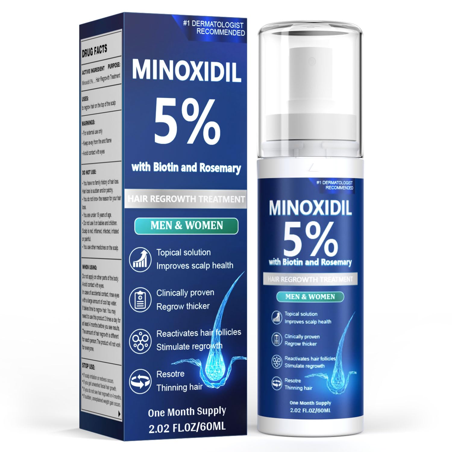 Detalle de Rylx 5% Minoxidil Hair Growth Serum, 60 mL Spray with Biotin and Rosemary