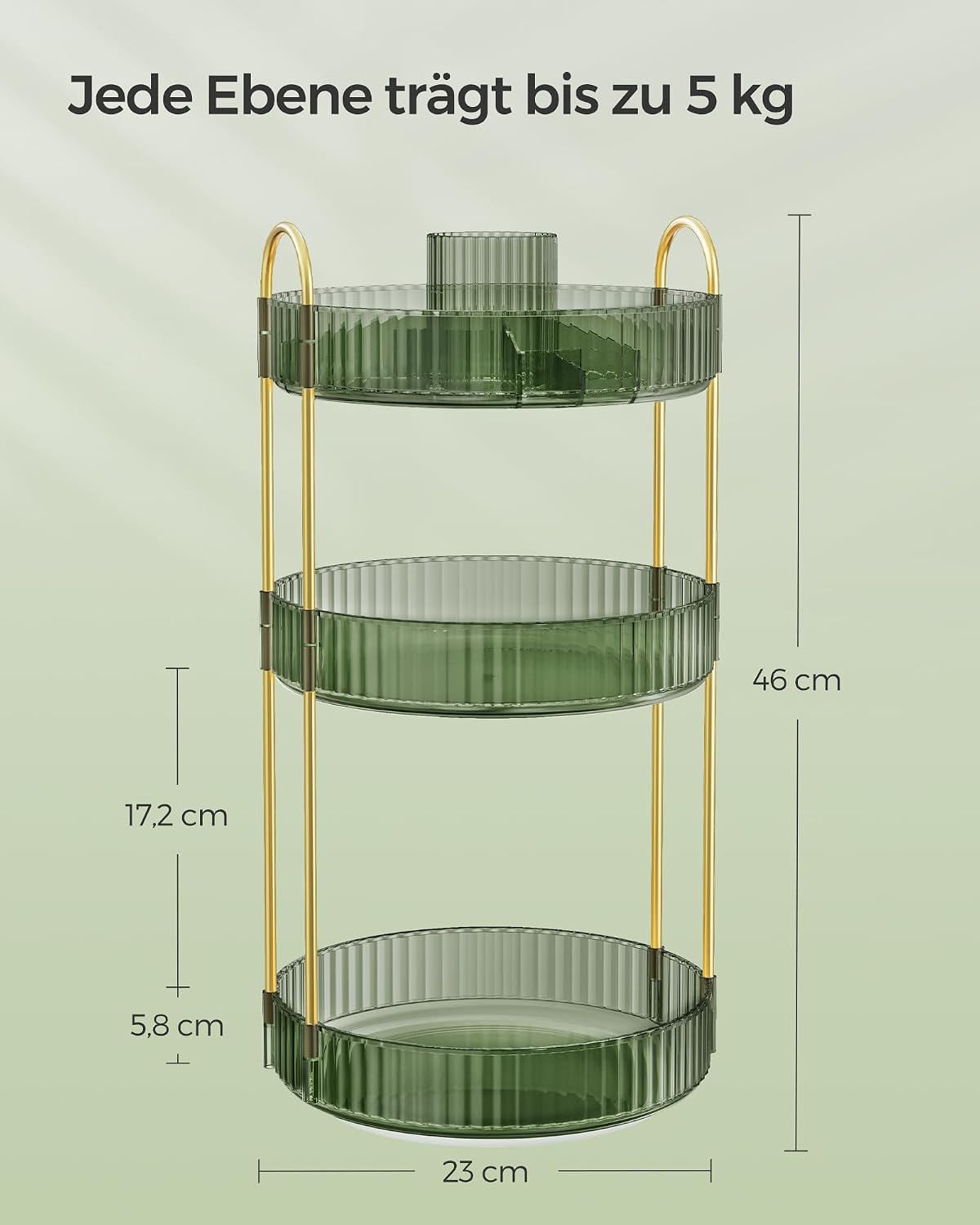 Detalle de SONGMICS Make-up Organizer drehbar JKA011C01 mit 3 Ebenen (360°) – Kosmetik-Aufbewahrung für den Schminktisch in Hellgrün
