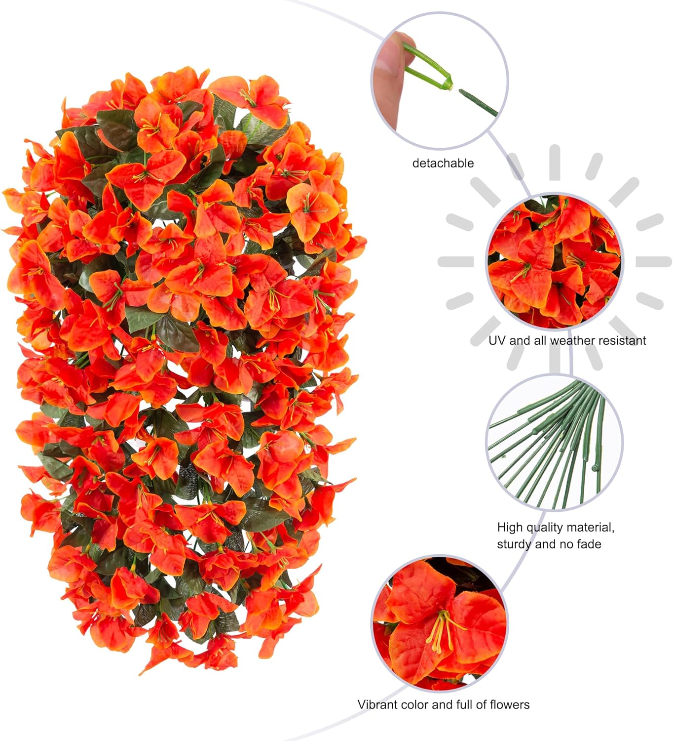Thumbnail 6 de Artificial Bougainvillea Faux Flowers (2 Bundles) UV-Resistant Silk Trailing Vines for Outdoor Fall Decor