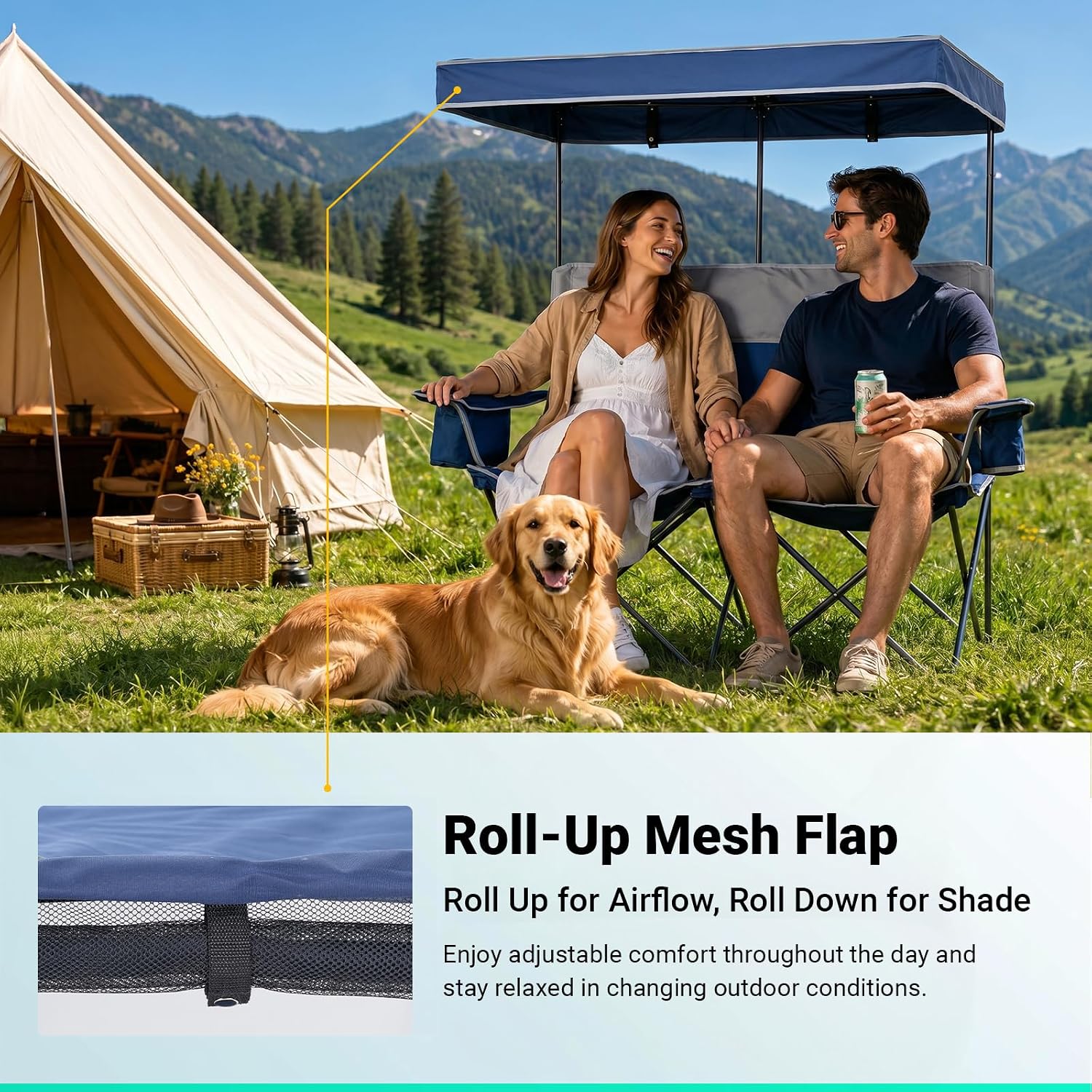 Thumbnail 5 de OVERMONT OM001936 Double Camping Loveseat with Adjustable Canopy