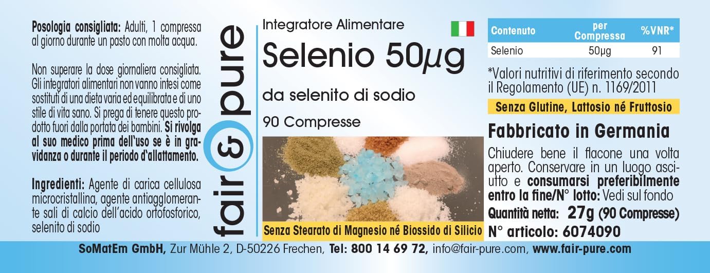 Detalle de Fair & Pure Selen 50µg aus Natriumselenit – 90 Tabletten, vegan, schluckfreundlich, hergestellt in Deutschland