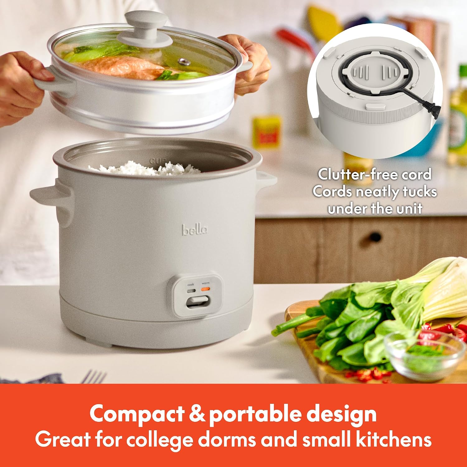 Thumbnail 6 de bella 16 Cup Rice Cooker with Steamer (Dishwasher Safe Basket, Keep Warm)