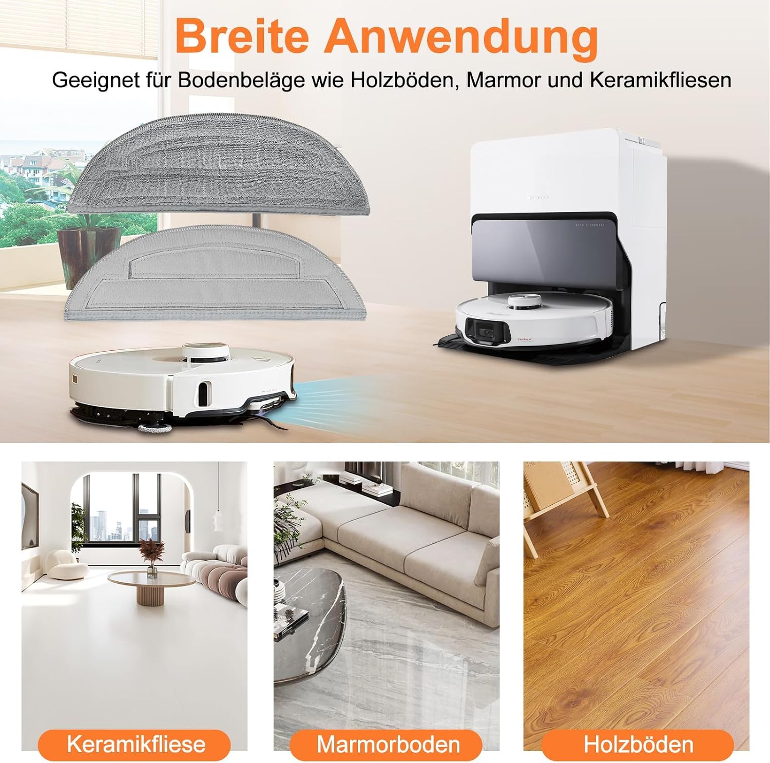 Detalle de Pure Realm 12-teiliges Zubehörset für Roborock S8 MaxV Ultra (VibraRise 3.0) – Mikrofasertücher als wiederverwendbare Mop-Ersatzteile