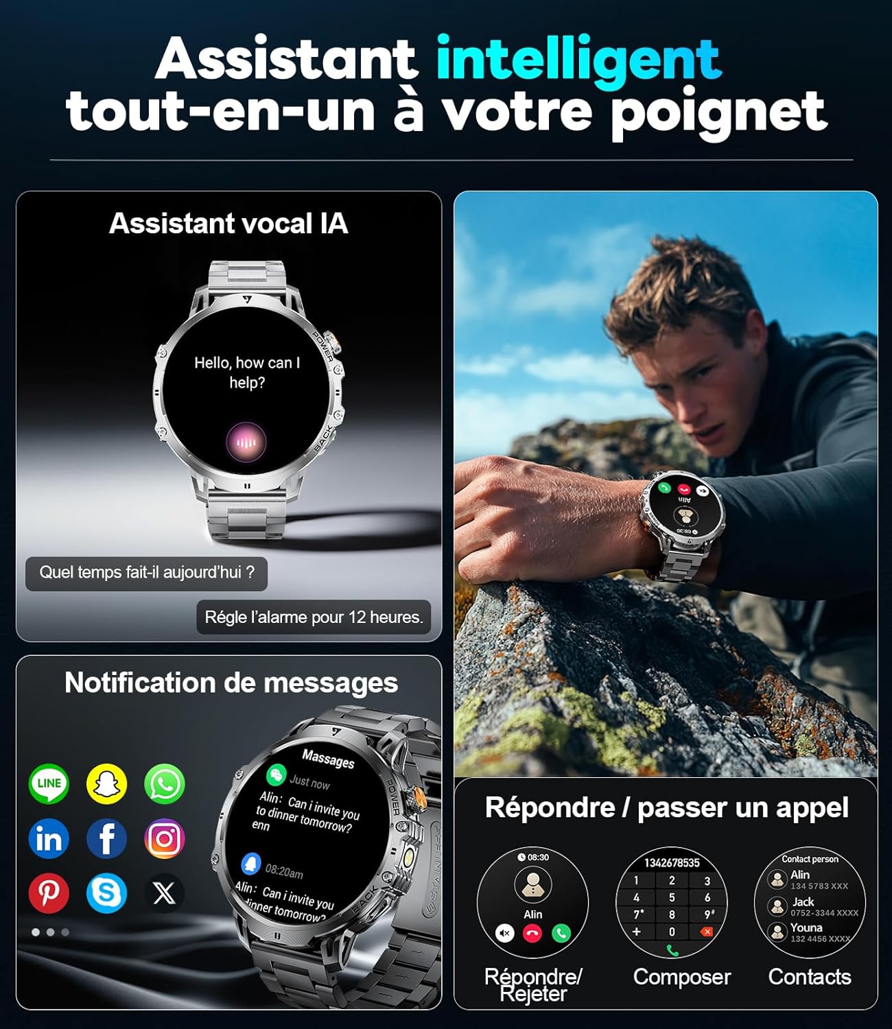Thumbnail 4 de LIGEMI Smartwatch Uomo 1,85'' – 1000mAh, Telefono e Chiamata, 100+ Modalità Sportive, SpO2, Cardiaco e Sonno – IP68