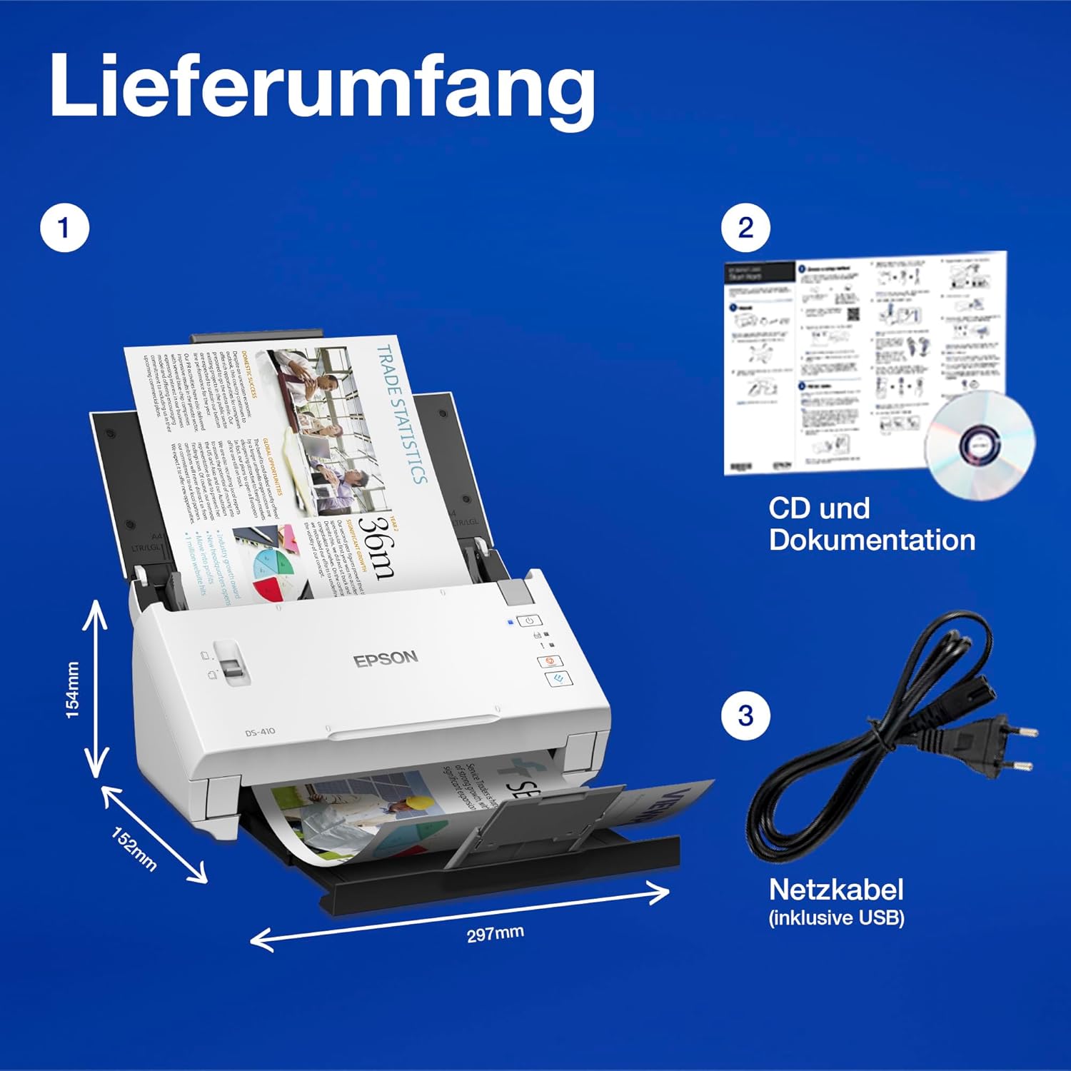 Detalle de Epson WorkForce DS-410 Dokumentenscanner 50 Blatt 📄
