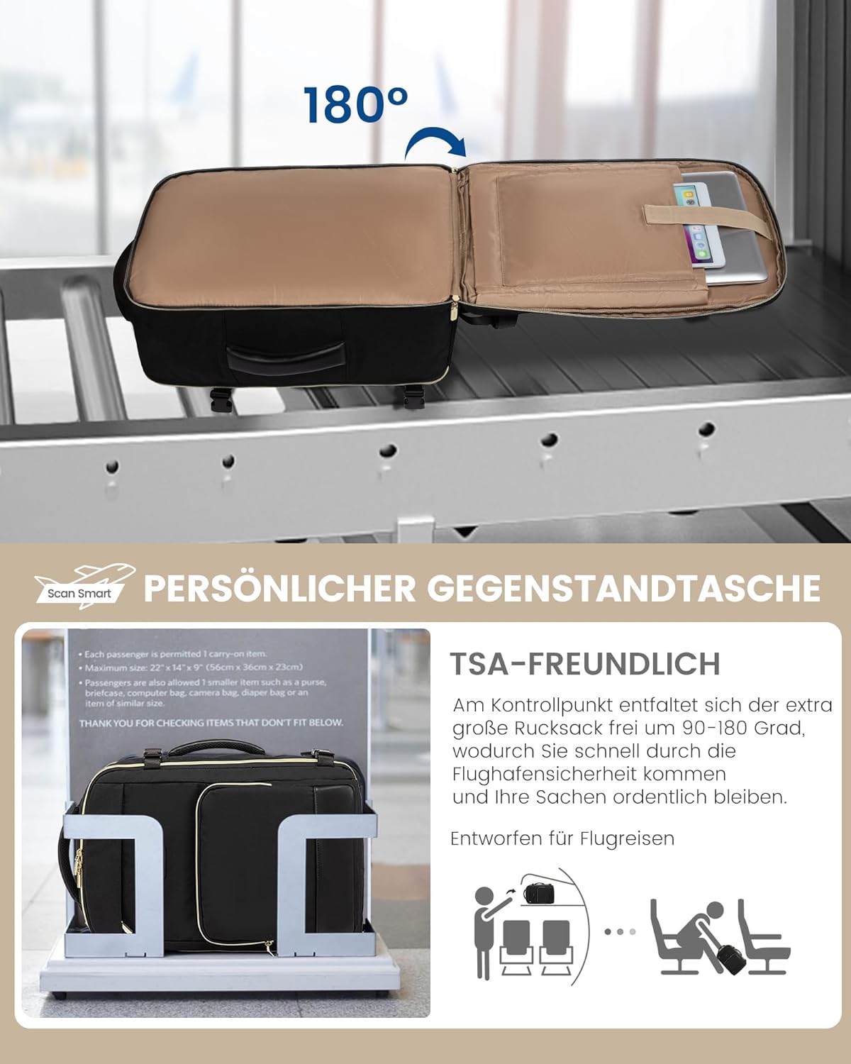 Thumbnail 5 de LOVEVOOK Handgepäck Rucksack 40L – 17,3 Zoll Laptopfach, wasserdicht, 45×30×20 cm