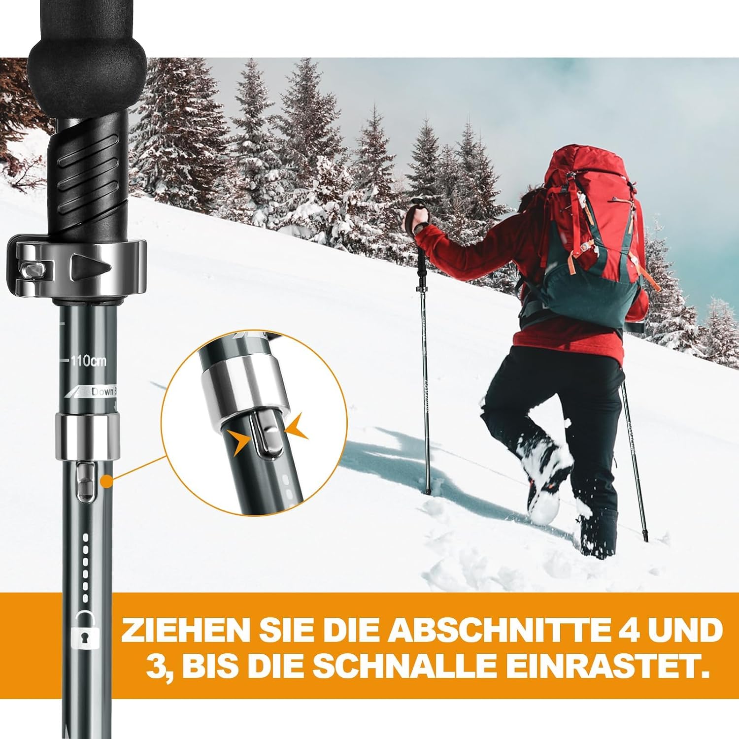 Detalle de COVACURE Wanderstöcke Nordic Walking Stöcke 110–130 cm faltbar & verstellbar (2026Upgrade-Modell)