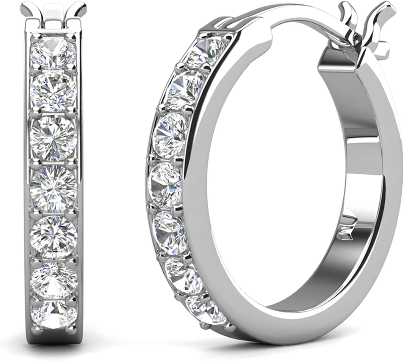 Detalle de Hoop Loop Earrings in 18K White Gold with Sparkling Crystal & Gift Box