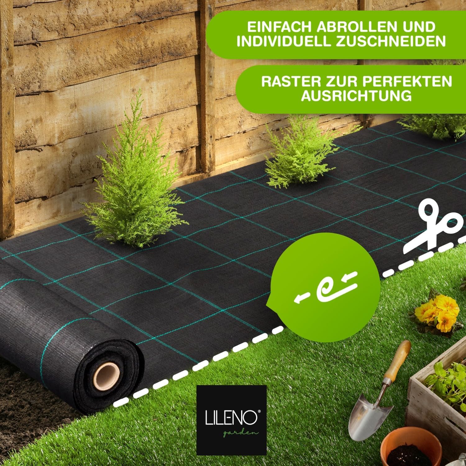 Detalle de LILENO HOME Unkrautvlies 25m² – UV-beständiges Gartenvlies gegen Unkraut, wasser durchlässig, reißfest