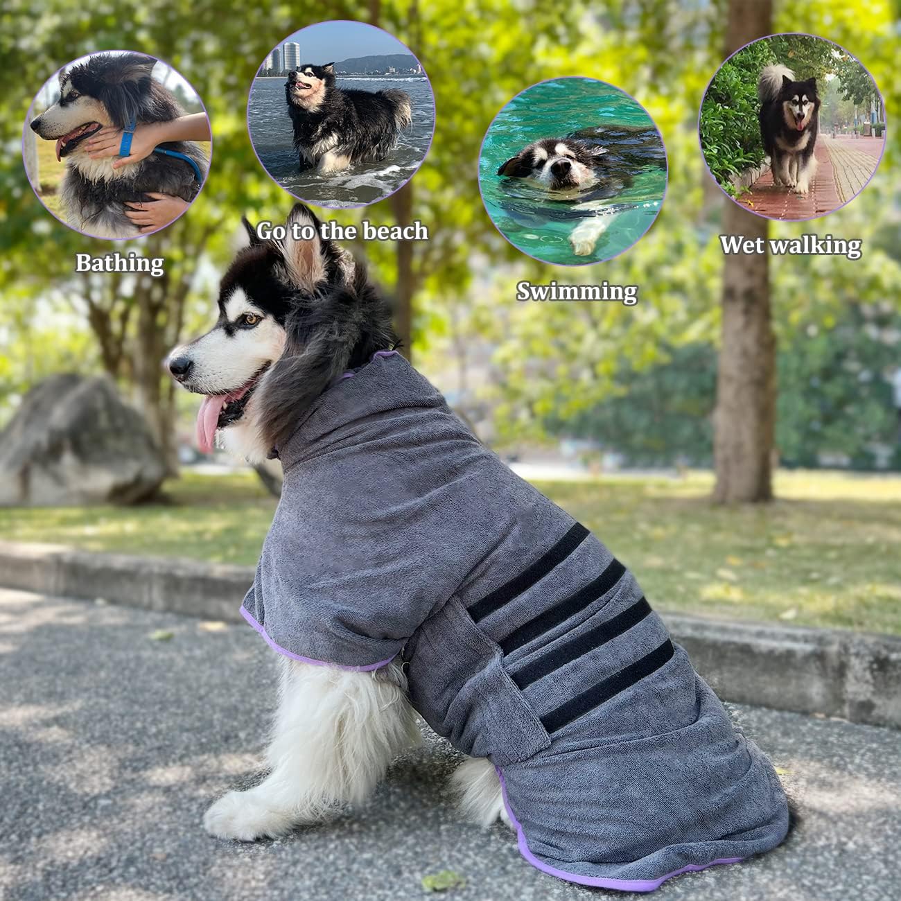 Detalle de Dog Drying Coat Bathrobe Towel – Microfibre, Quick-Dry, Adjustable Fit for All Breeds