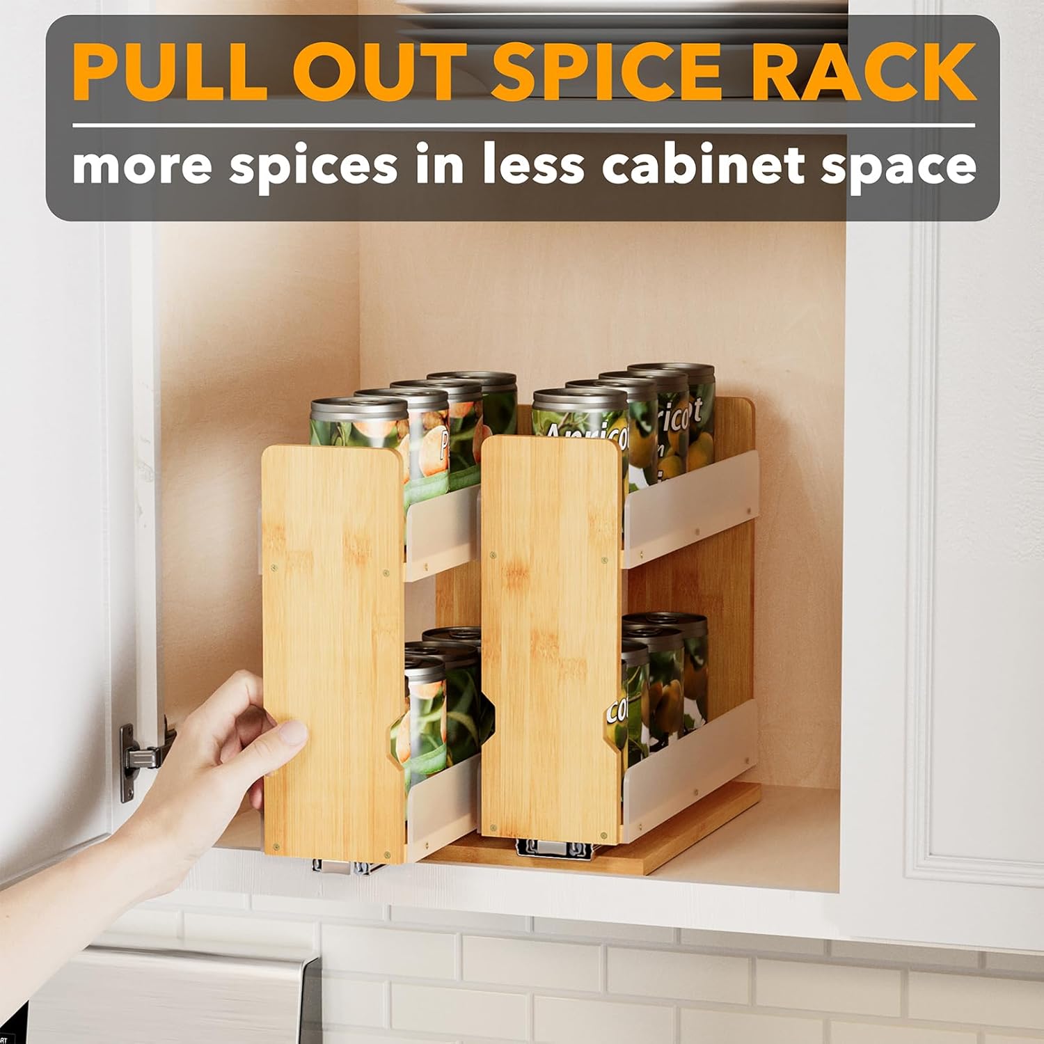 Thumbnail 4 de SpaceAid Bamboo Pull Out Spice Rack Organizer — 2-Tier, 7.3" Wide Heavy-Duty Slide-Out for Cabinets
