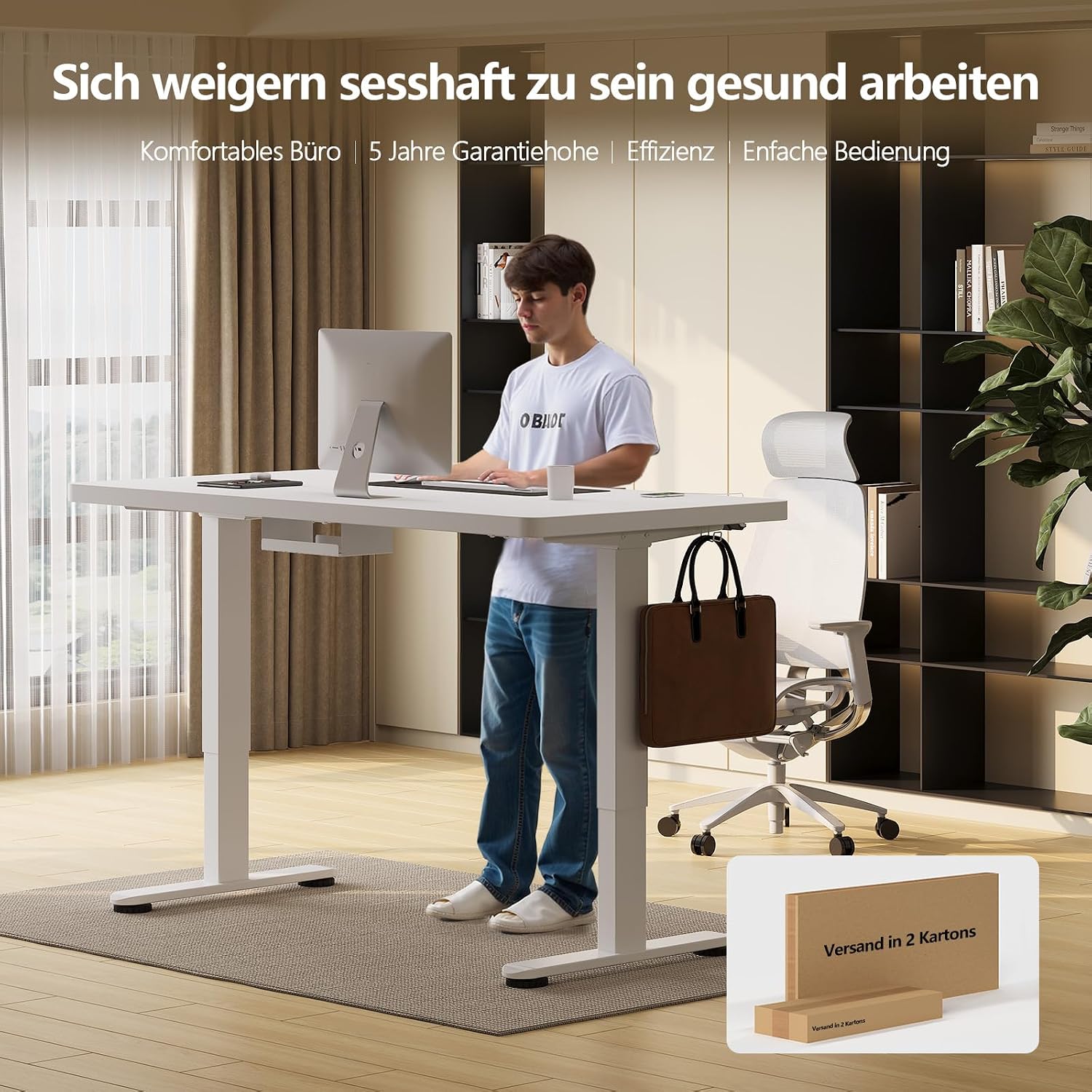 Thumbnail 1 de TRIUMPHKEY höhenverstellbarer Schreibtisch 160x80 cm elektrisch (Dualmotor, Touchscreen, USB‑A) – weiß