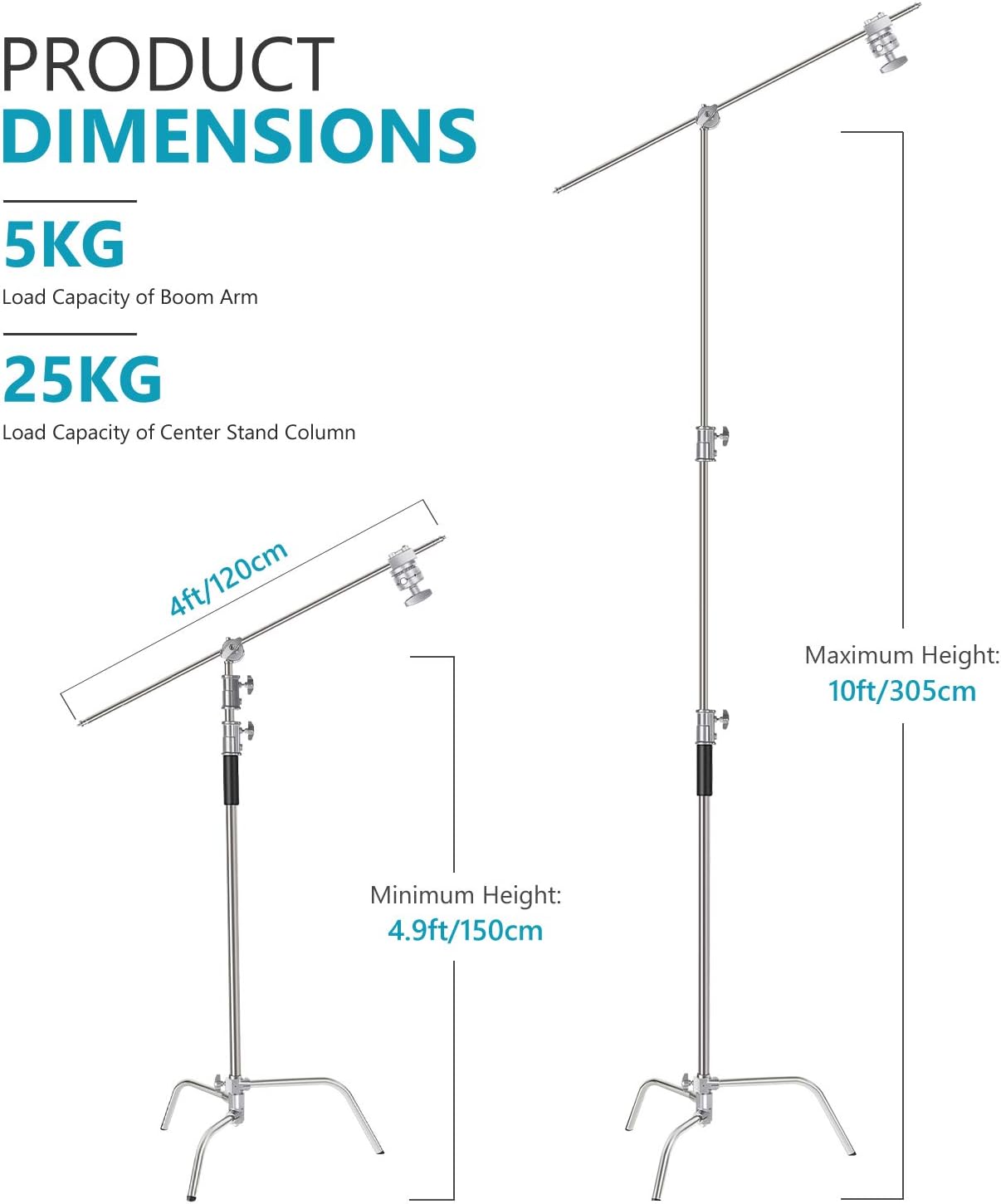 Detalle de Neewer Support d’éclairage en C avec perche 3 m et bras d’extension 1,2 m (version basique) avec sac de transport