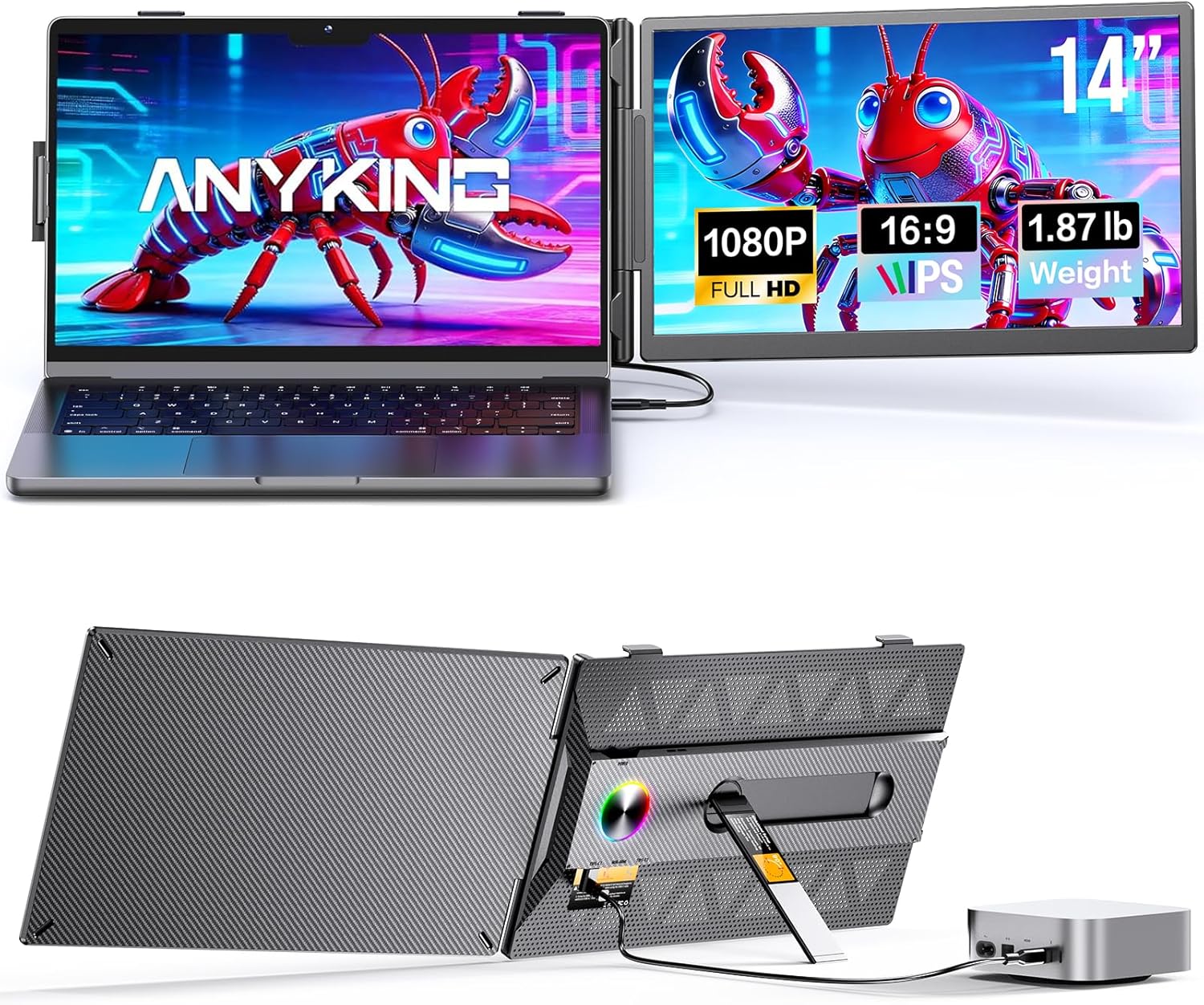 Detalle de Anyking 14” FHD Laptop Screen Extender: Portable Dual Monitor for 13–17.3” Laptops