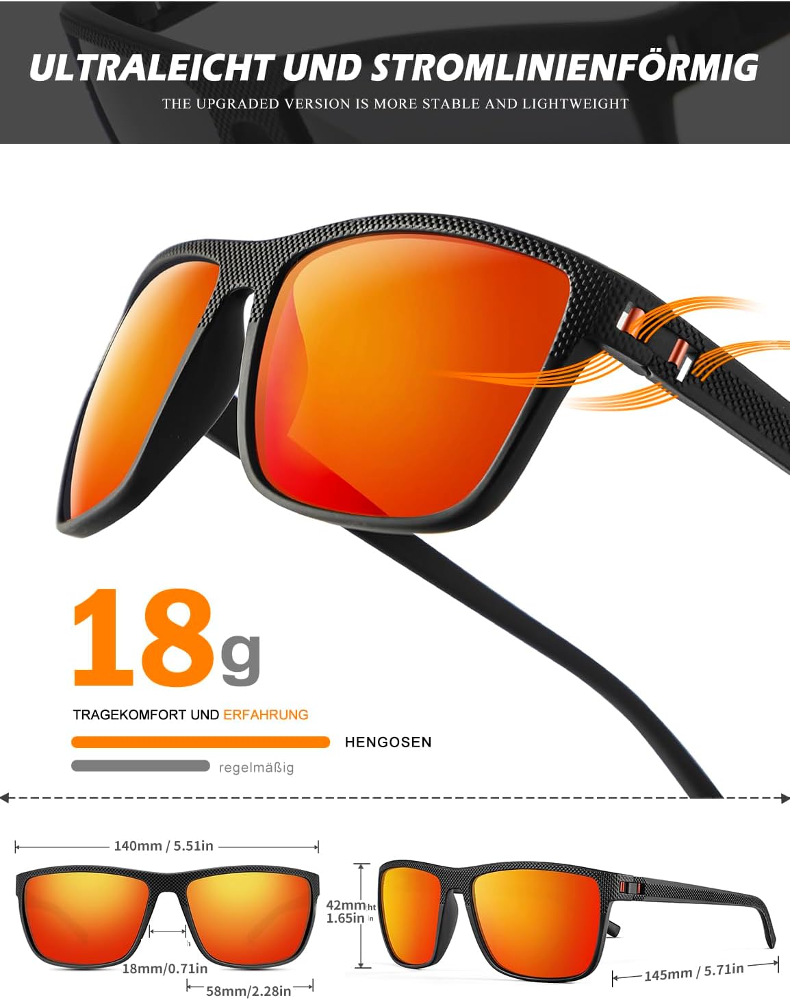 Detalle de HENGOSEN Sonnenbrille Herren Polarisiert – UV400, quadratischer Rahmen, 3er-Pack