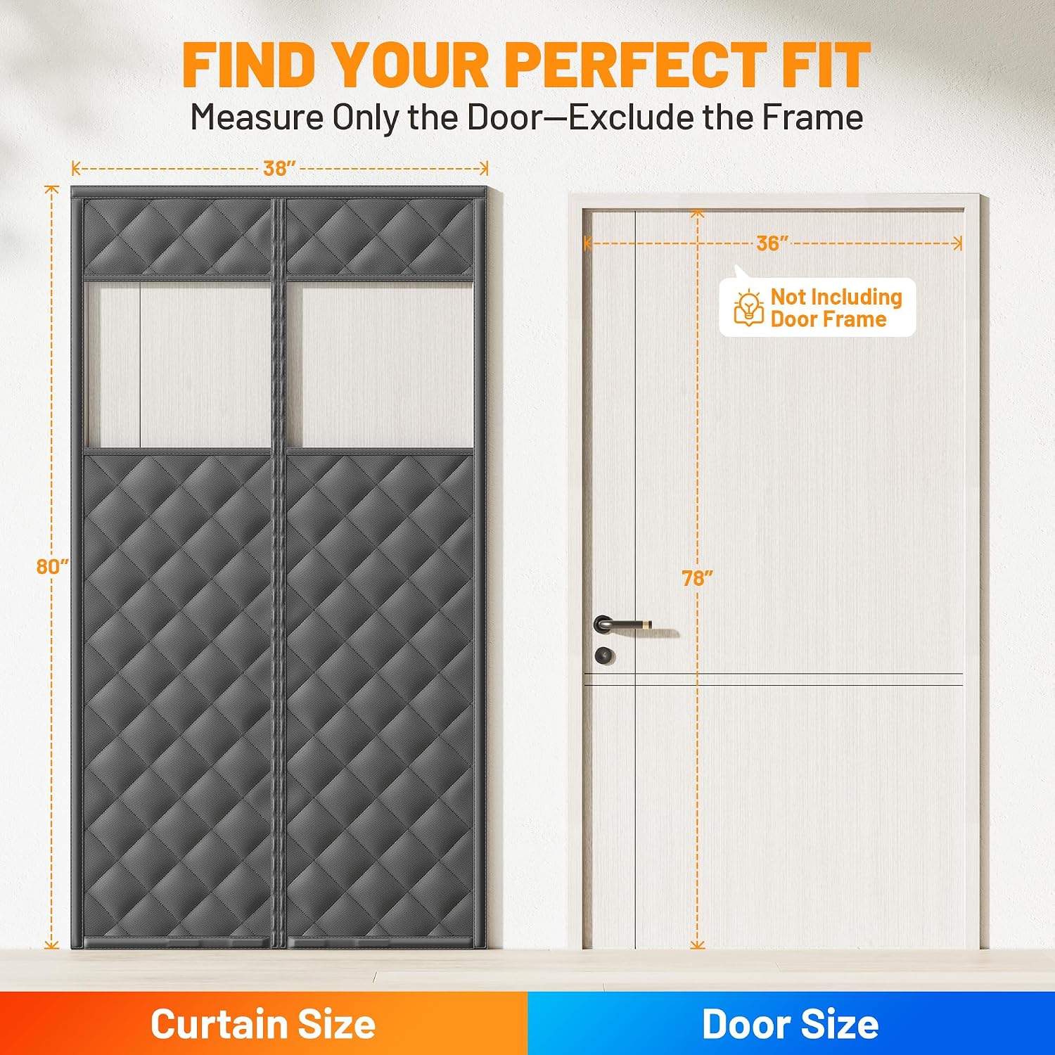 Detalle de Sjuznng Black-38x80-97x202 Magnetic Insulated Door Curtain with Clear Window