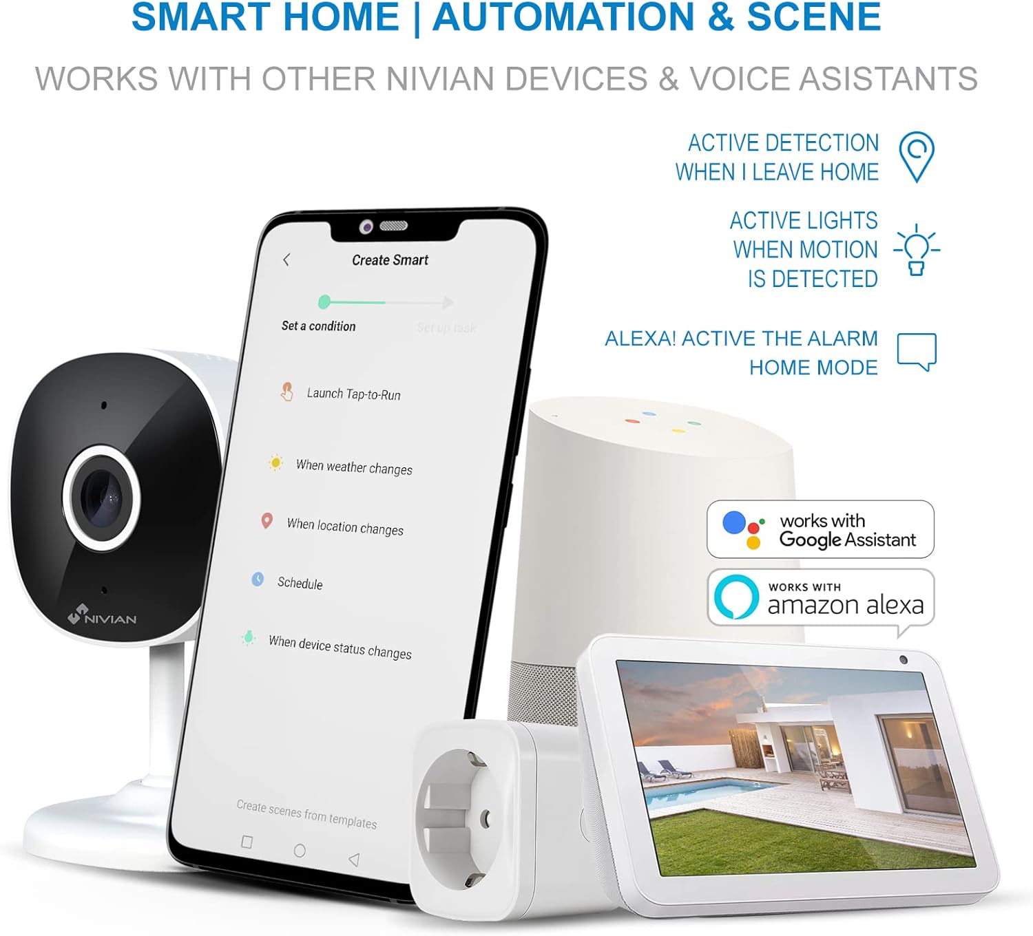 Thumbnail 4 de NIVIAN Telecamera WiFi 2K per interni con rilevamento persone, audio bidirezionale e compatibilità Alexa/Google Home